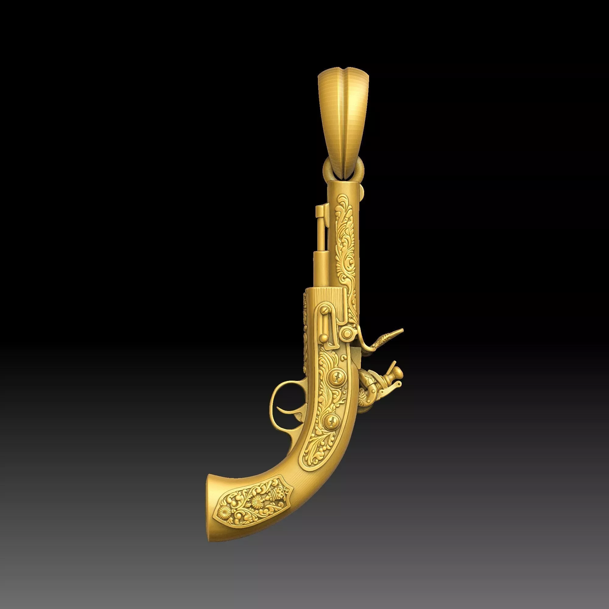 Engraved Antique Pistols - one inch pendant 3D print model