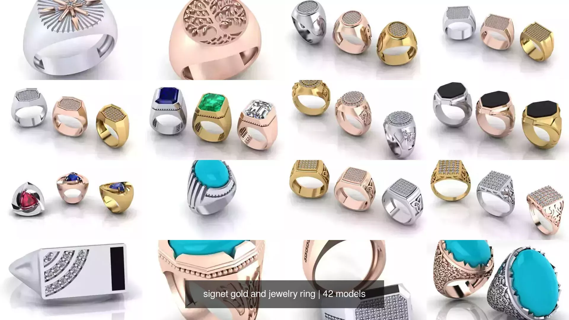 signet gold and jewelry ring 3D Model Pack