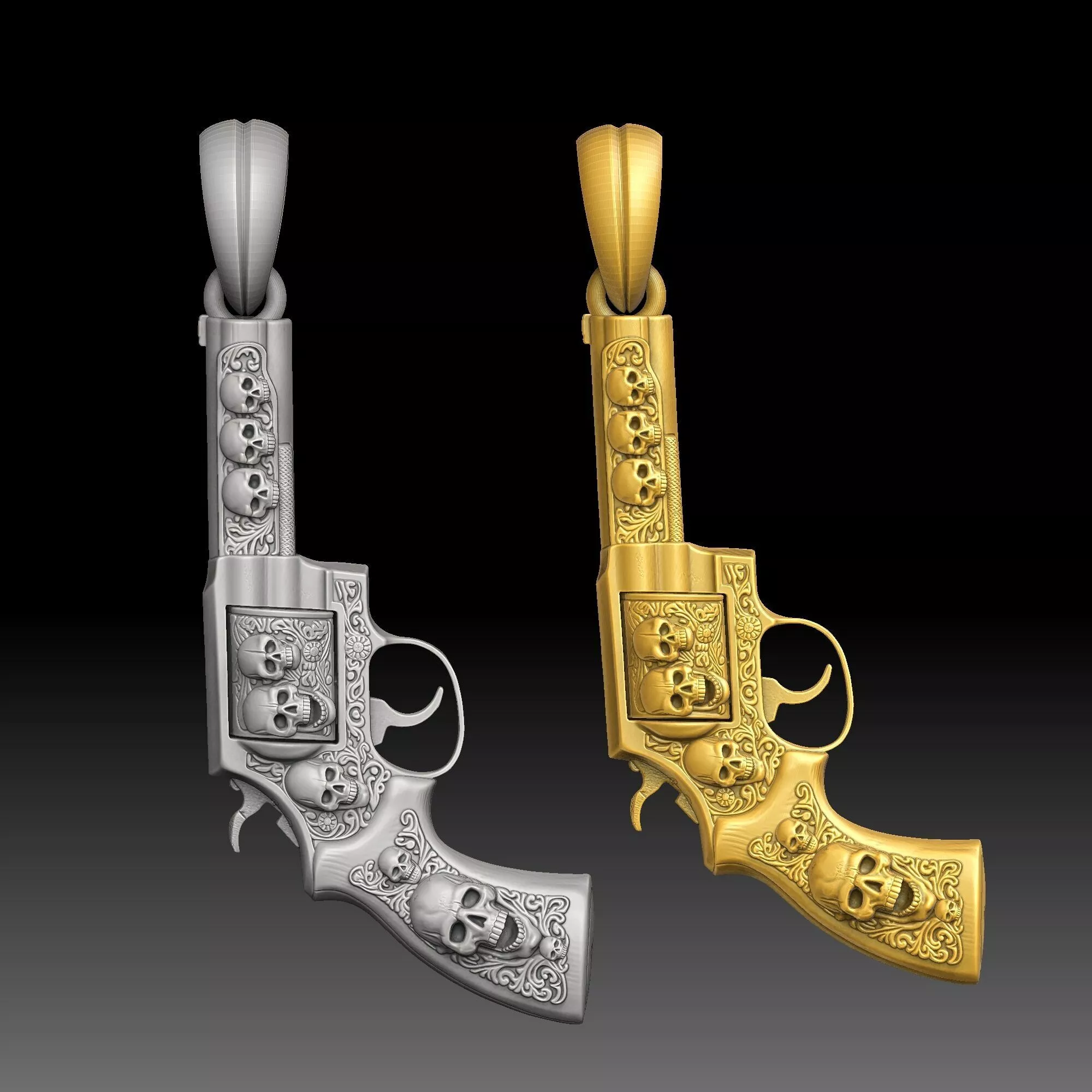 Engraved Antique Pistols - one inch pendant 3D print model