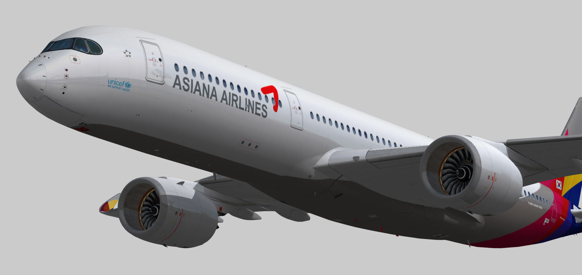 Airbus A350-900 XWB Asiana Airlines HL8078 Low-poly 3D model_16