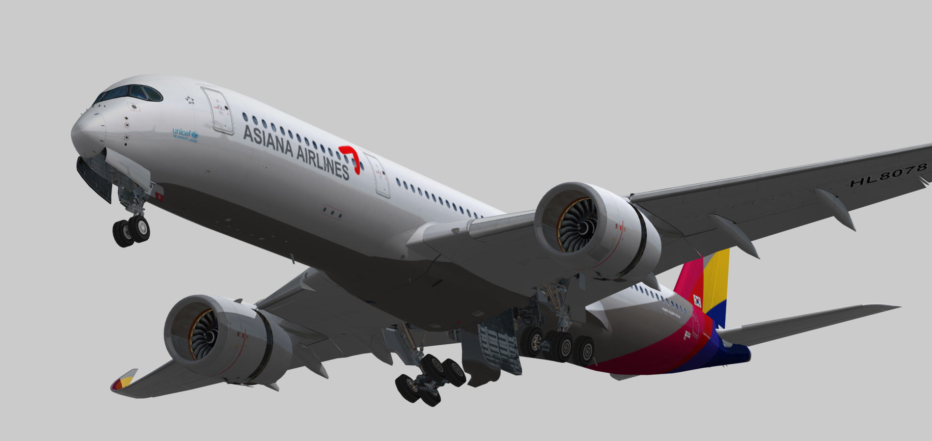Airbus A350-900 XWB Asiana Airlines HL8078 Low-poly 3D model_9