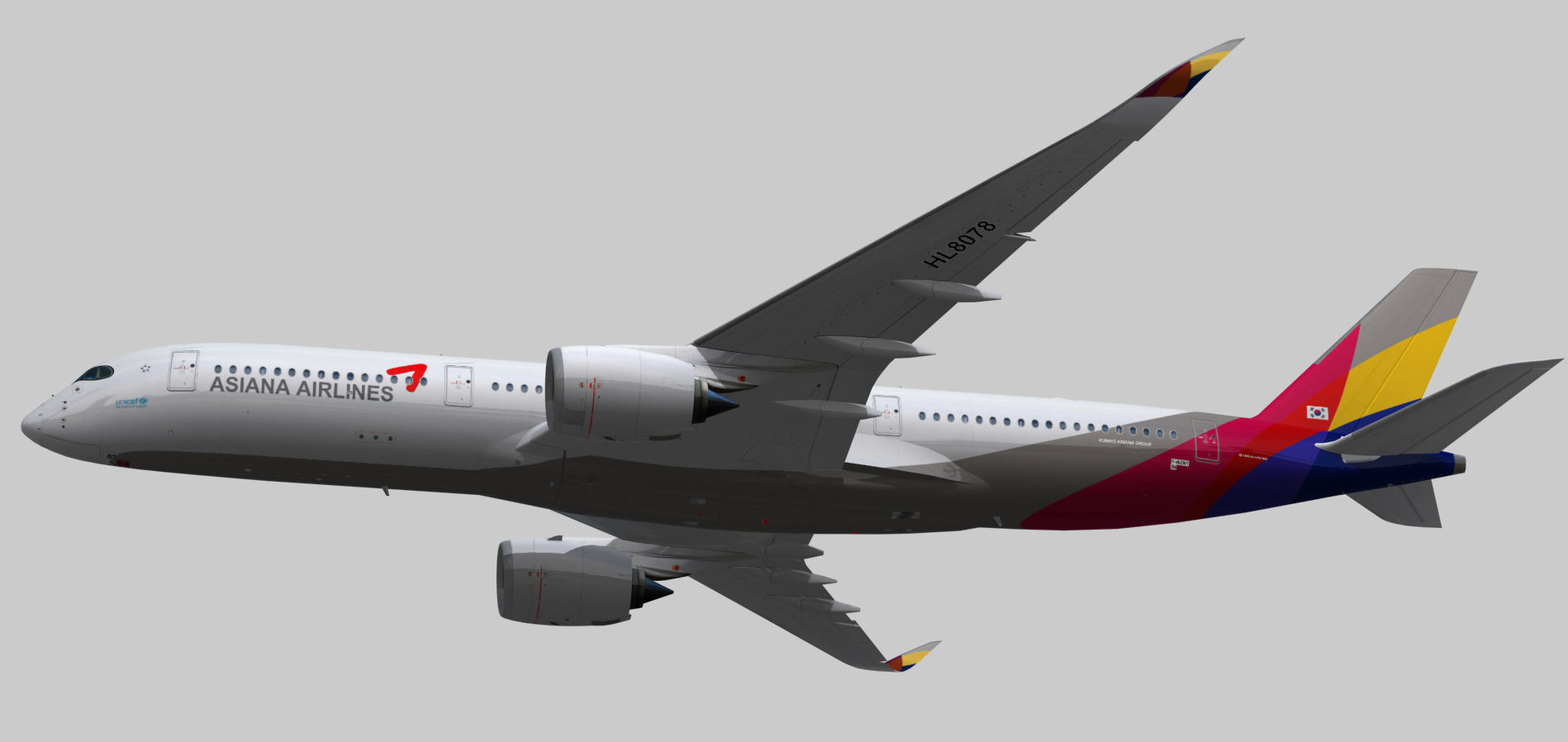 Airbus A350-900 XWB Asiana Airlines HL8078 Low-poly 3D model_14