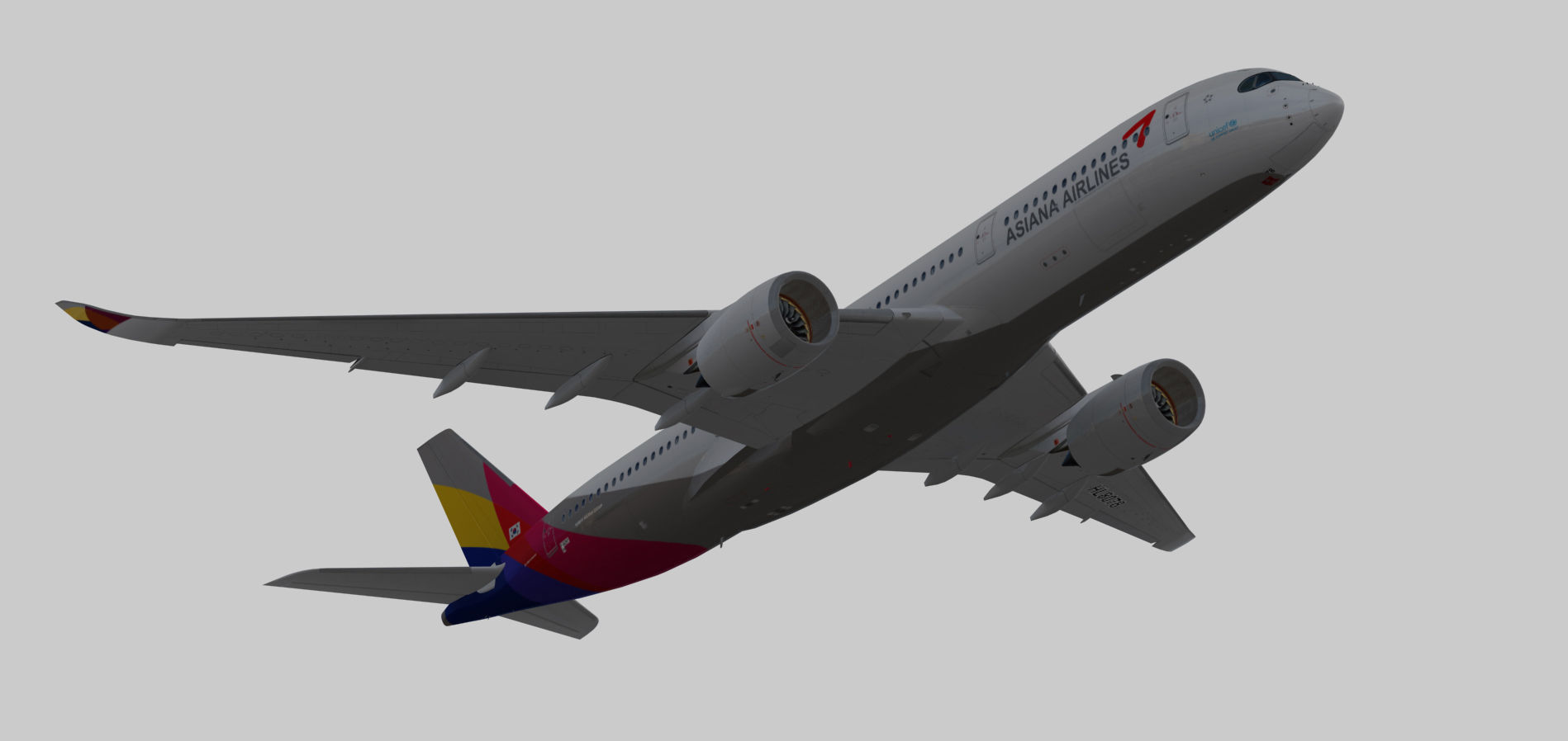 Airbus A350-900 XWB Asiana Airlines HL8078 Low-poly 3D model_11