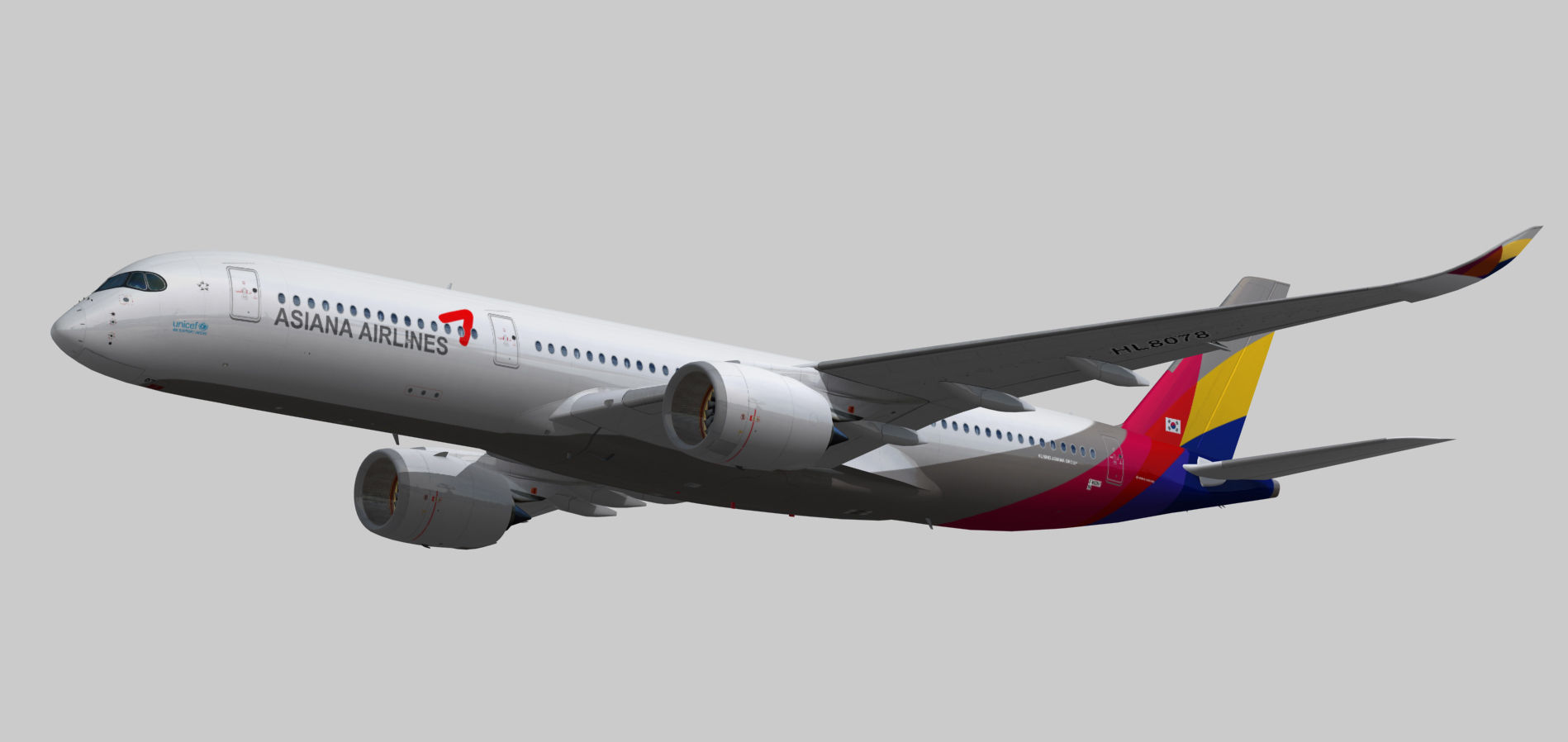 Airbus A350-900 XWB Asiana Airlines HL8078 Low-poly 3D model_15