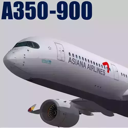 Airbus A350-900 XWB Asiana Airlines HL8078 Low-poly 3D model