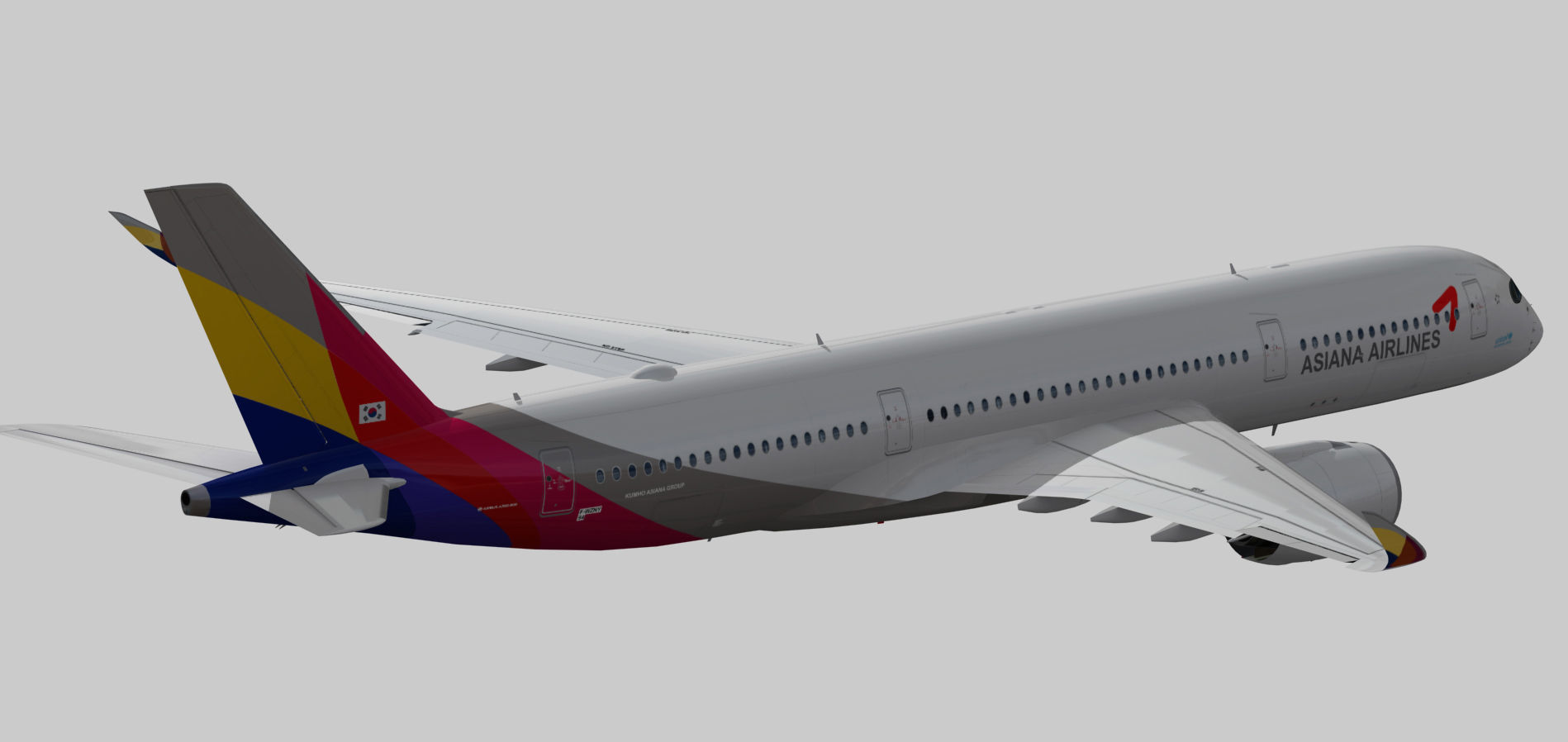 Airbus A350-900 XWB Asiana Airlines HL8078 Low-poly 3D model_13