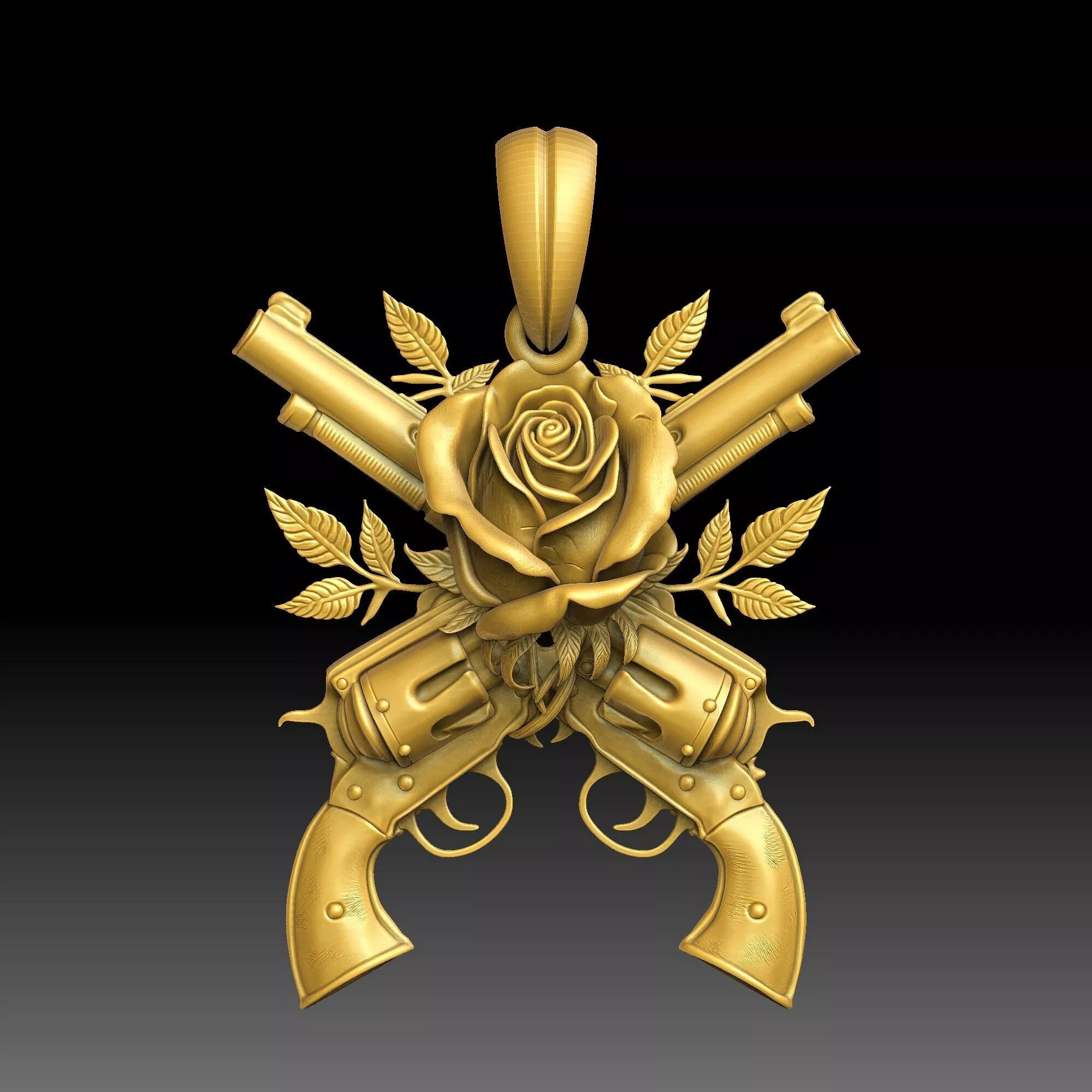 Gothic Gun Rose - one inch pendant Free 3D print model