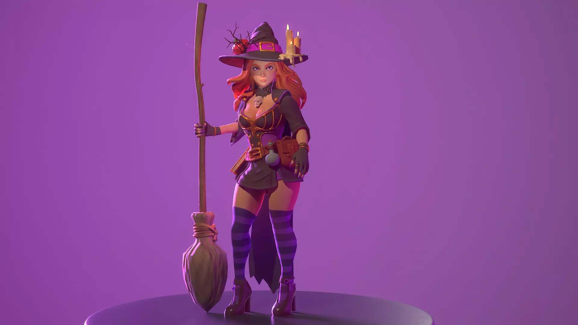 Stylized witch character fully rigged includes face rig Free low-poly 3D model