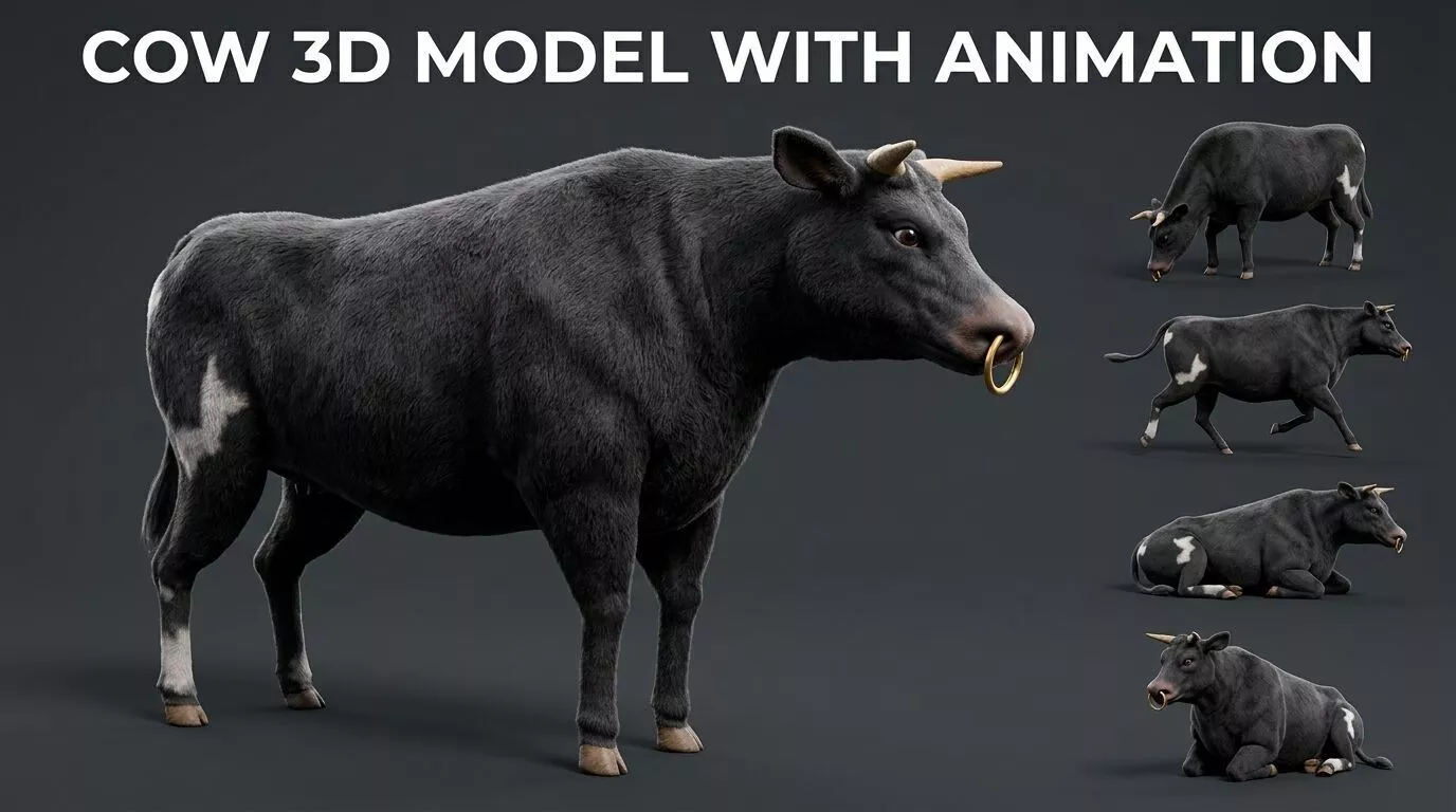 Cow 3D Model with Animation Low-poly 3D model