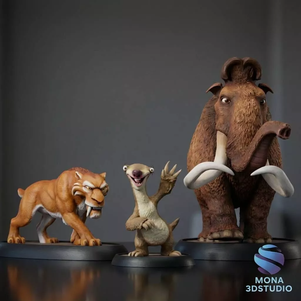 Ice Age Trio 3D Printable STL Figurines - Manny Diego Sid 3D print model