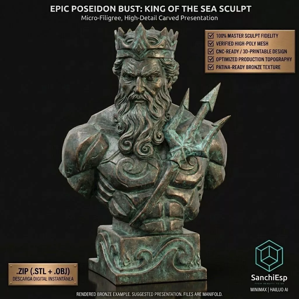 EPIC POSEIDON BUST God of the Sea High-Detail 3D Printable 3D print model