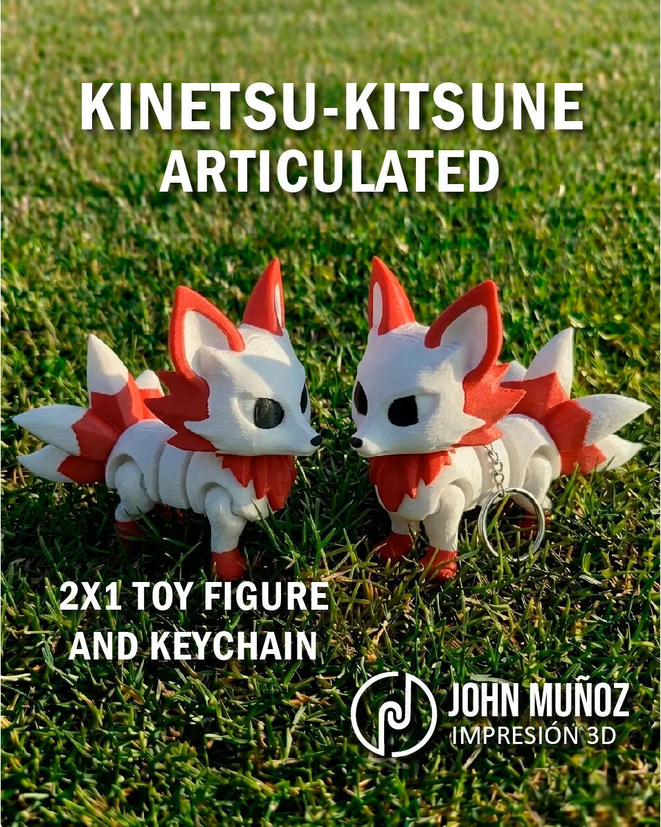Kinetsu Kitsune Fidget Toy Keychain Articulated 3D print model