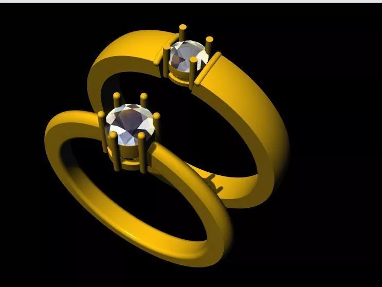solitaire couple band ring 3dm file 3D print model
