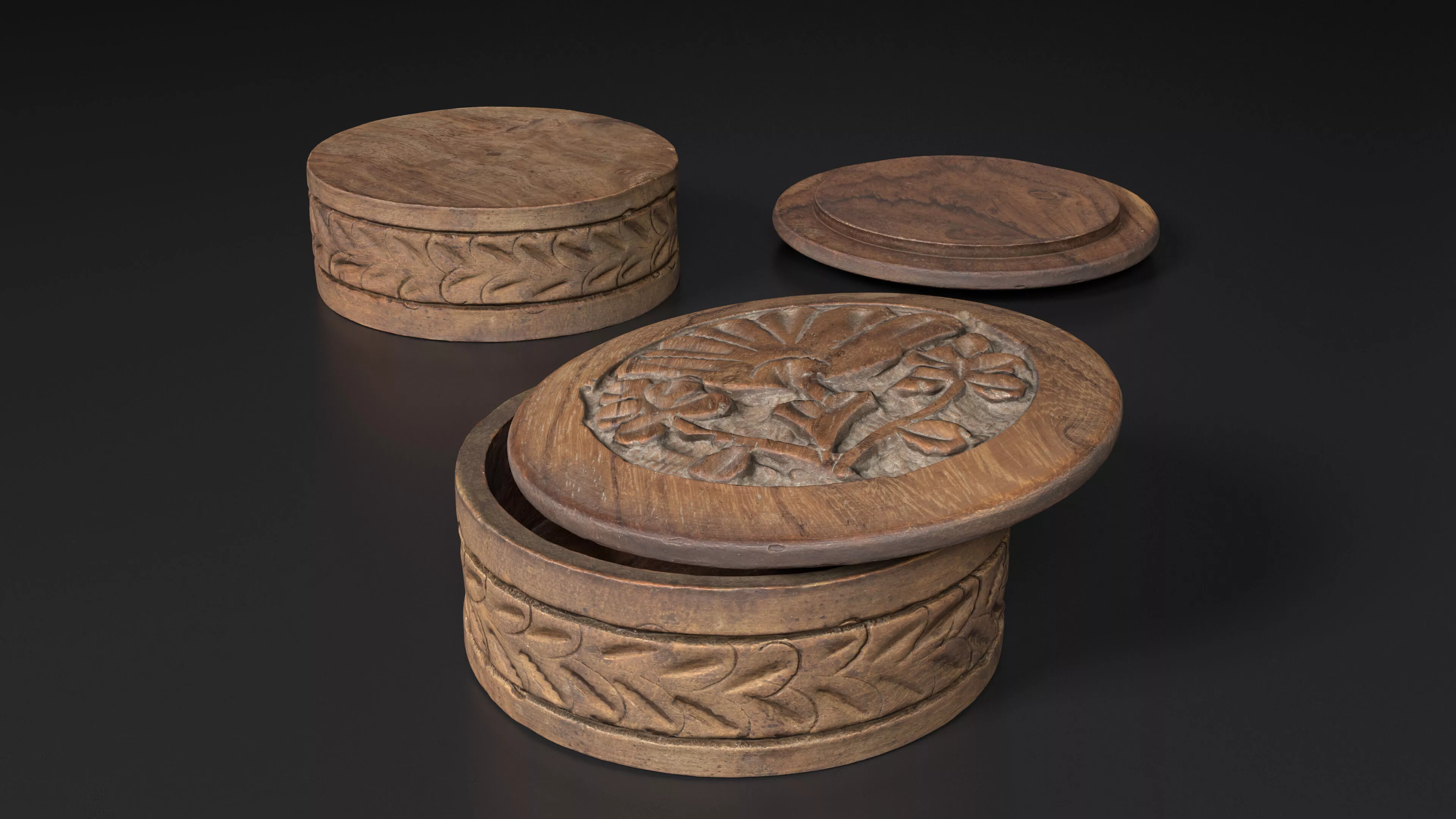 Carved Wooden Jewelry Box with Lid Low-poly 3D model