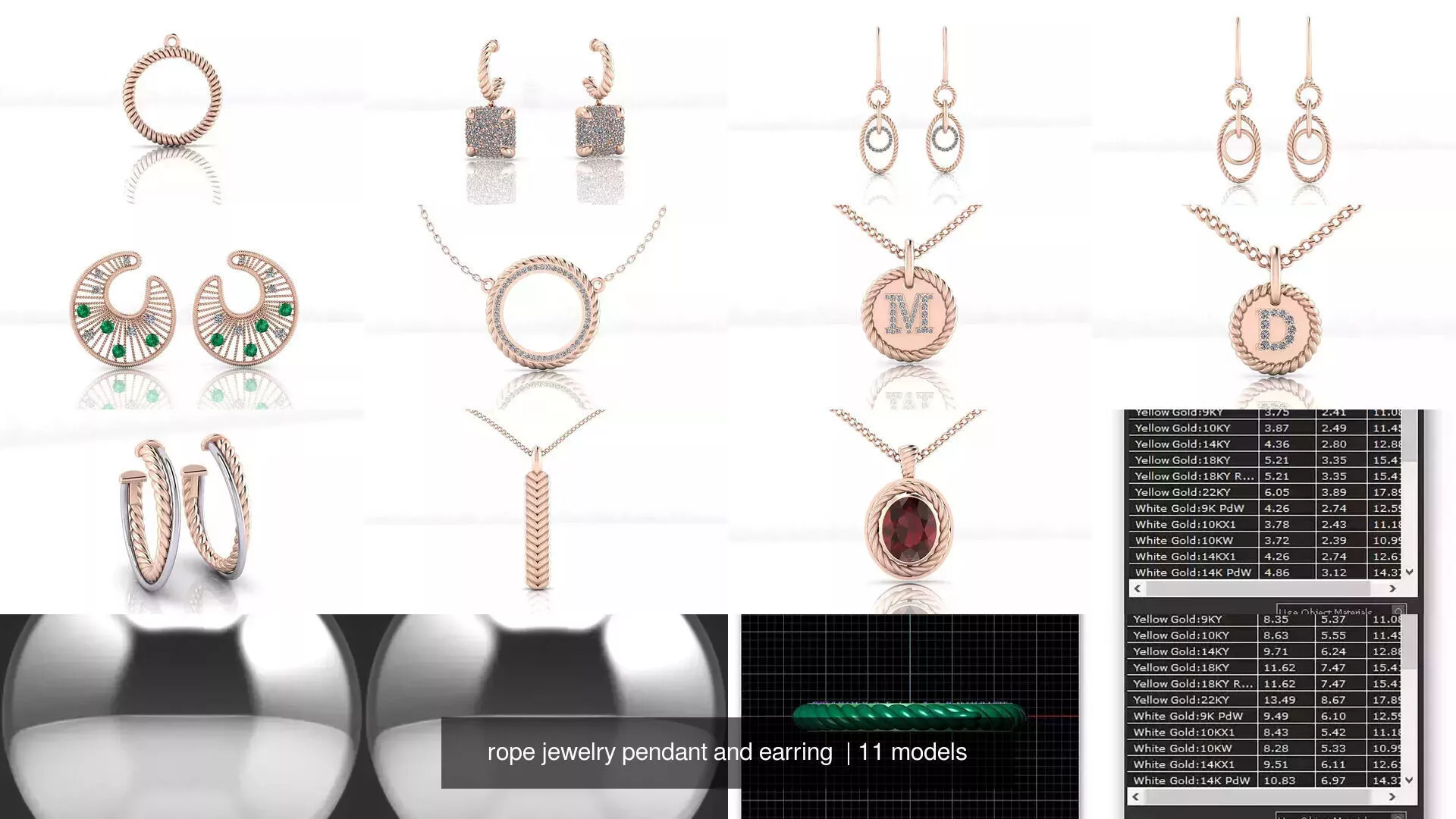 rope jewelry pendant and earring 3D Model Pack