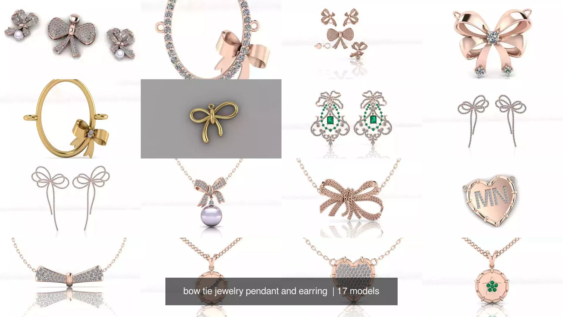 bow tie jewelry pendant and earring 3D Model Pack