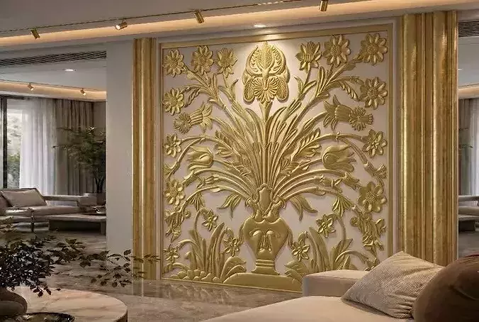 Classic Baroque Wall Carving Panel Relief STL