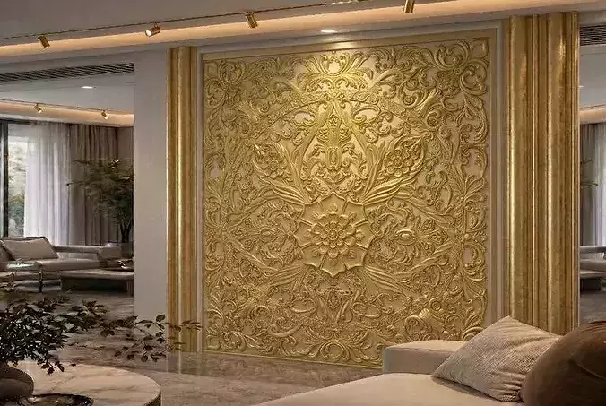 Classic Baroque Round Oval Wall Panel Relief STL
