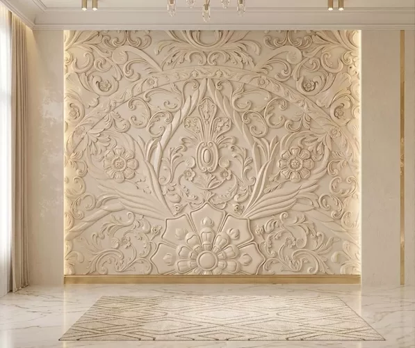 Classic Baroque Round Oval Wall Panel Relief STL