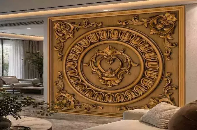 Classic Baroque Horizontal Wall Panel Relief STL