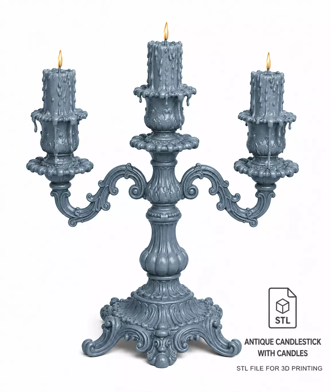 Antique 3-Arm Candelabra STL 3D print model