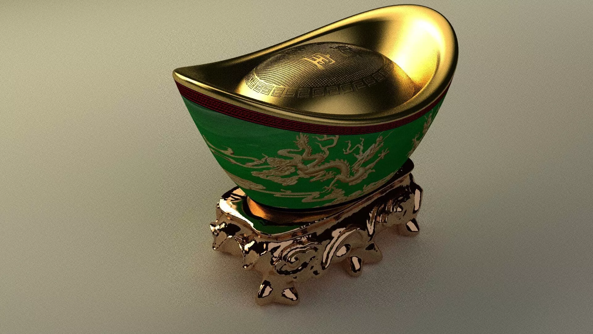 Chinese Gold Ingot Figure 3D Model Low-poly 3D model