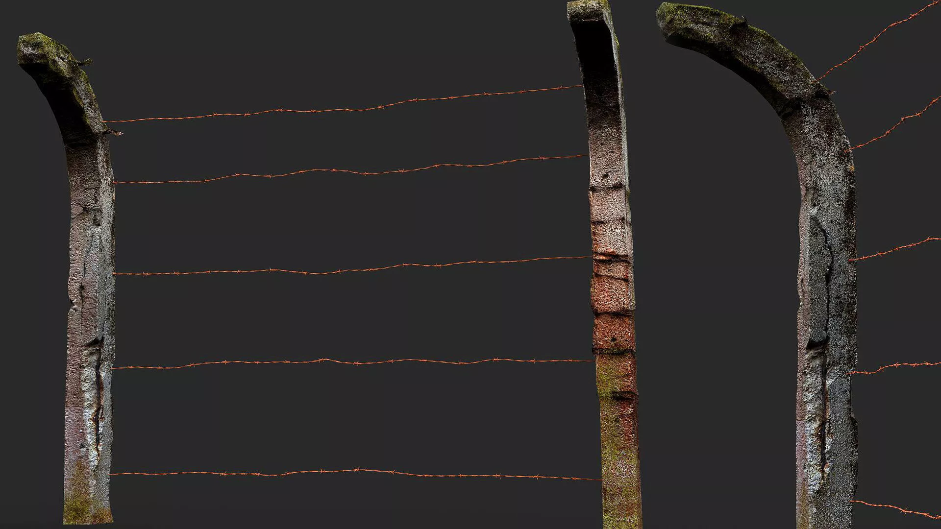 concrete fence wire soviet military base PBR photogrammetry Low-poly 3D model