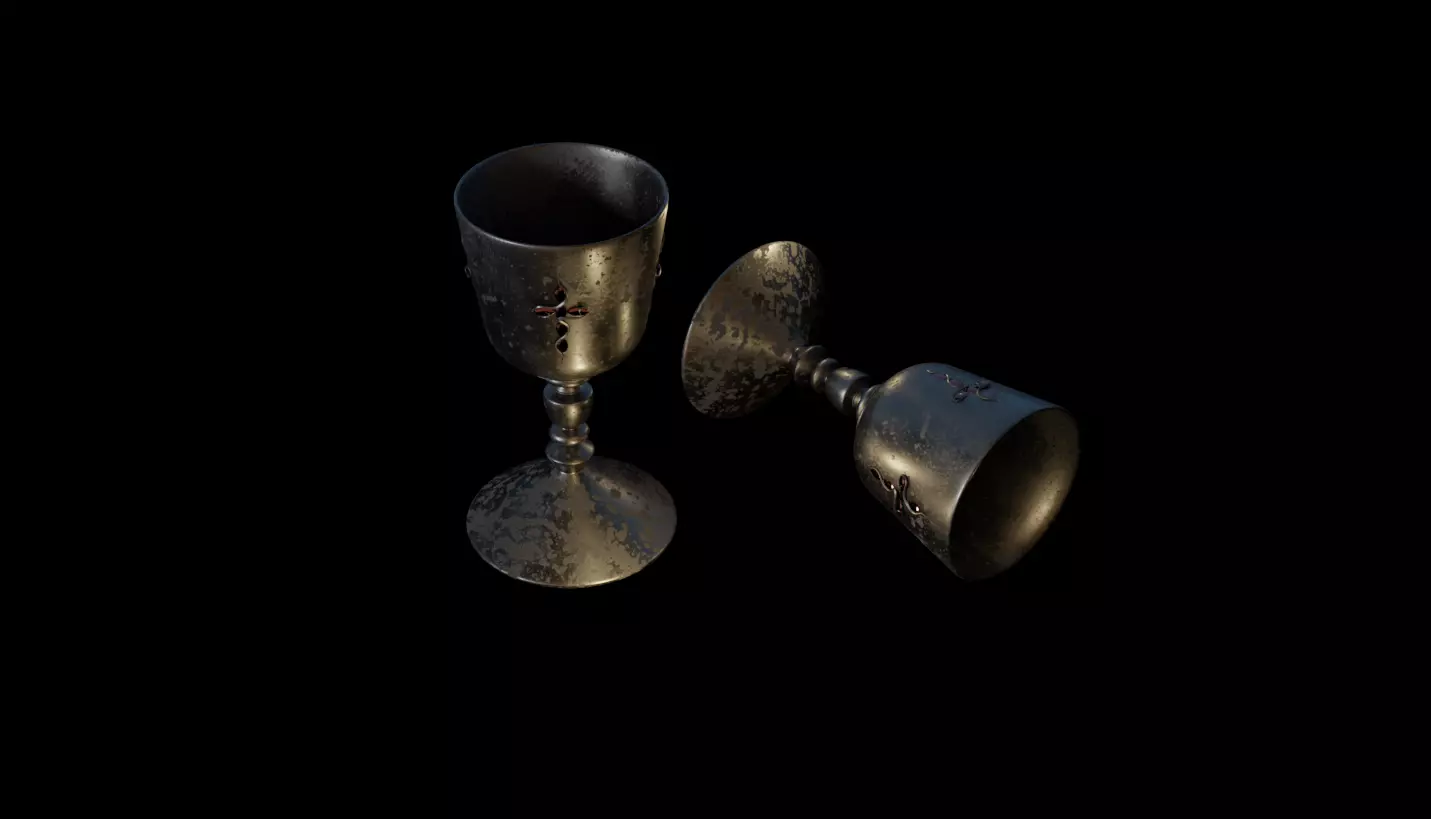 Ornate Gothic Chalices - Dark Fantasy Metal Goblets PBR 3D model