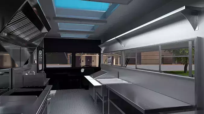 Food Truck Vehicle Mockup with Interior 3D model 3