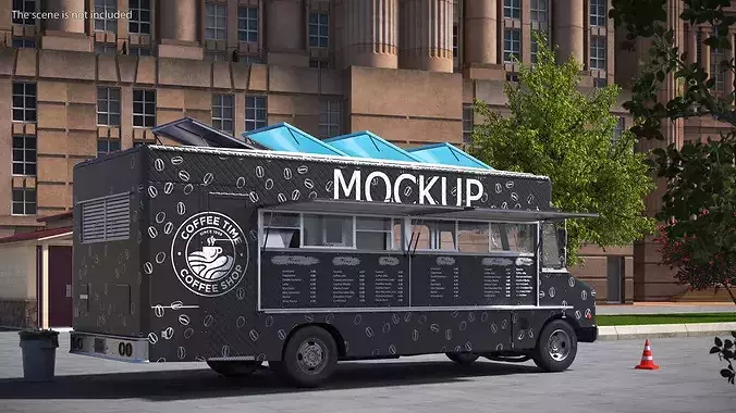 Food Truck Vehicle Mockup with Interior 3D model 2