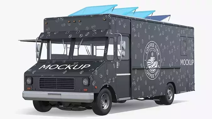 Food Truck Vehicle Mockup with Interior 3D model 7
