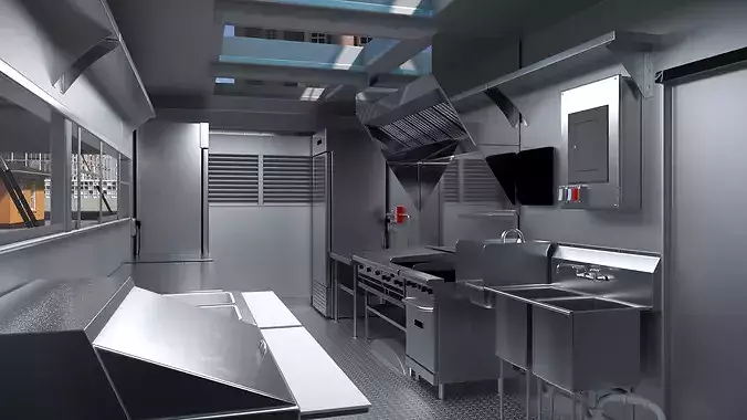 Food Truck Vehicle Mockup with Interior 3D model 4