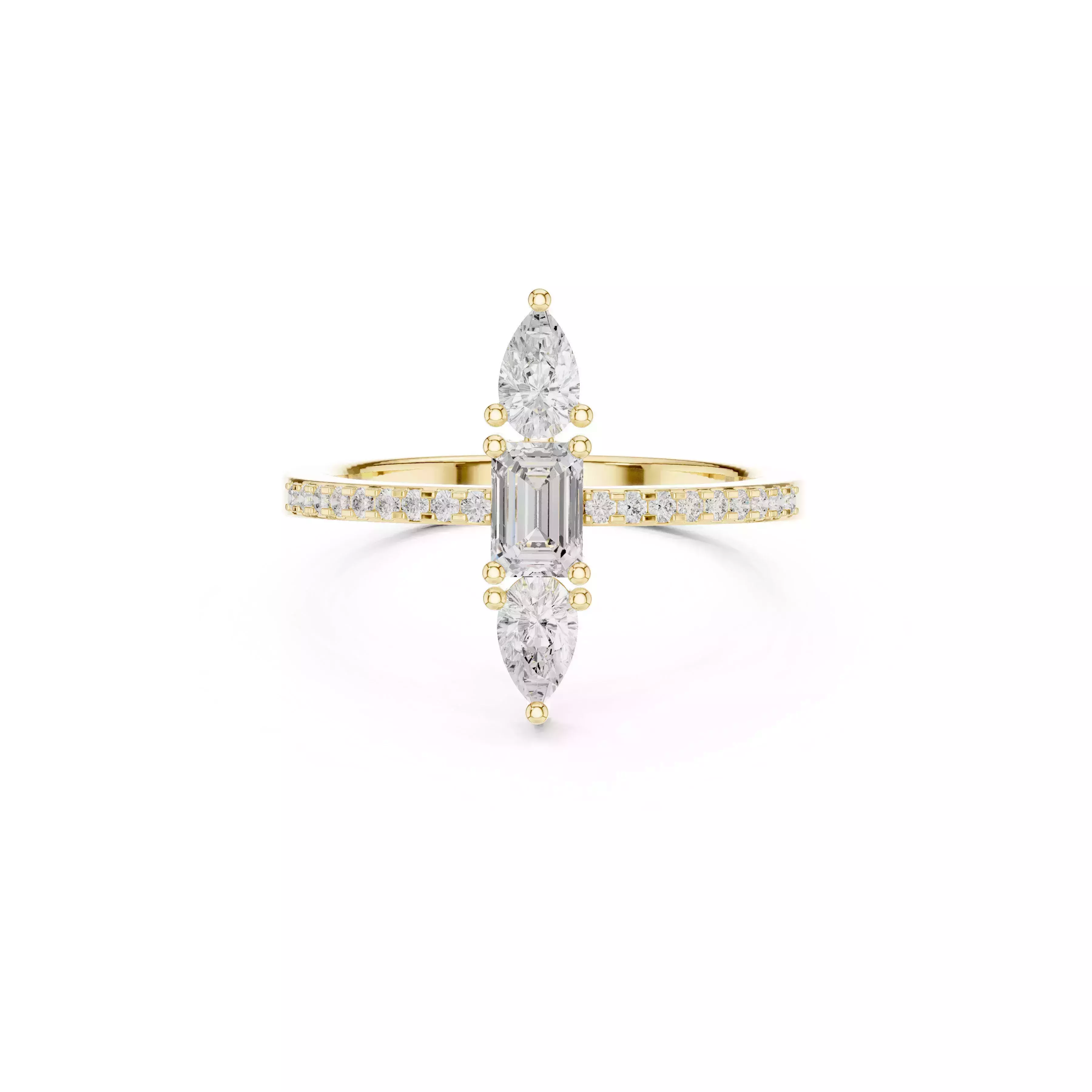 Emerald Cut Three Stone Vertical Diamond Engagement Ring 3D print model