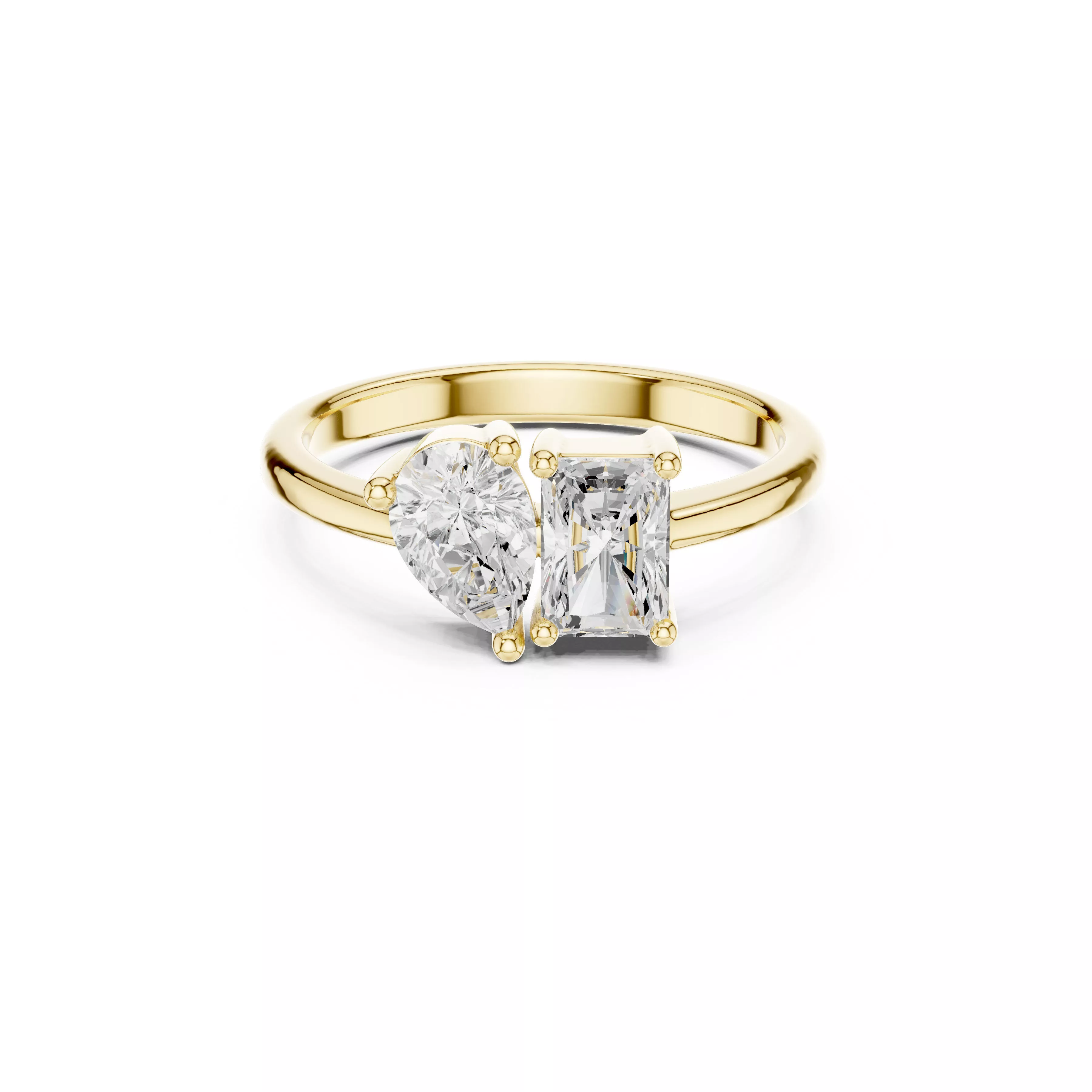 Pear and Radiant Two Stone Engagement Ring 3D print model