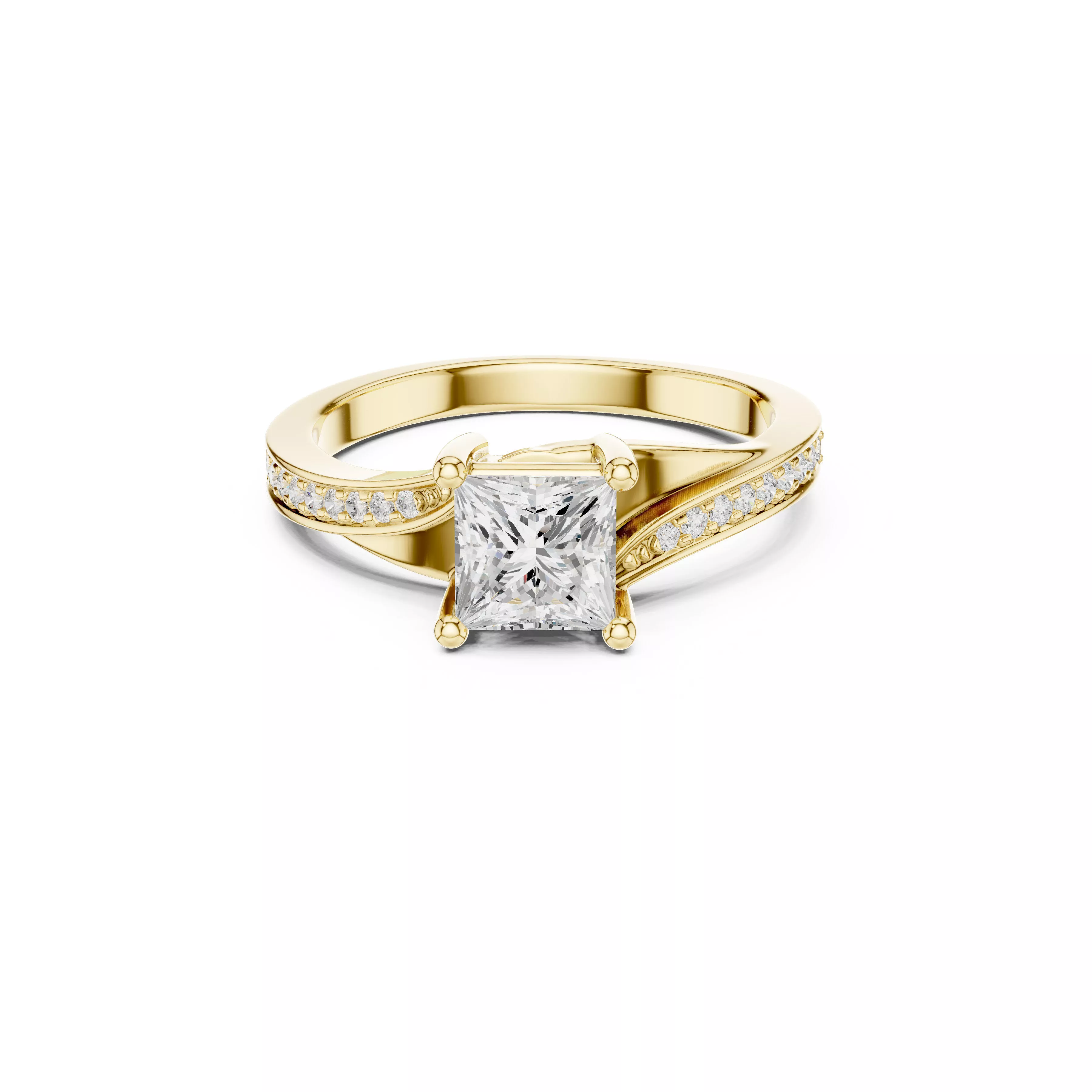 Princess Cut Twisted Pave Split Shank Engagement Ring 3D print model