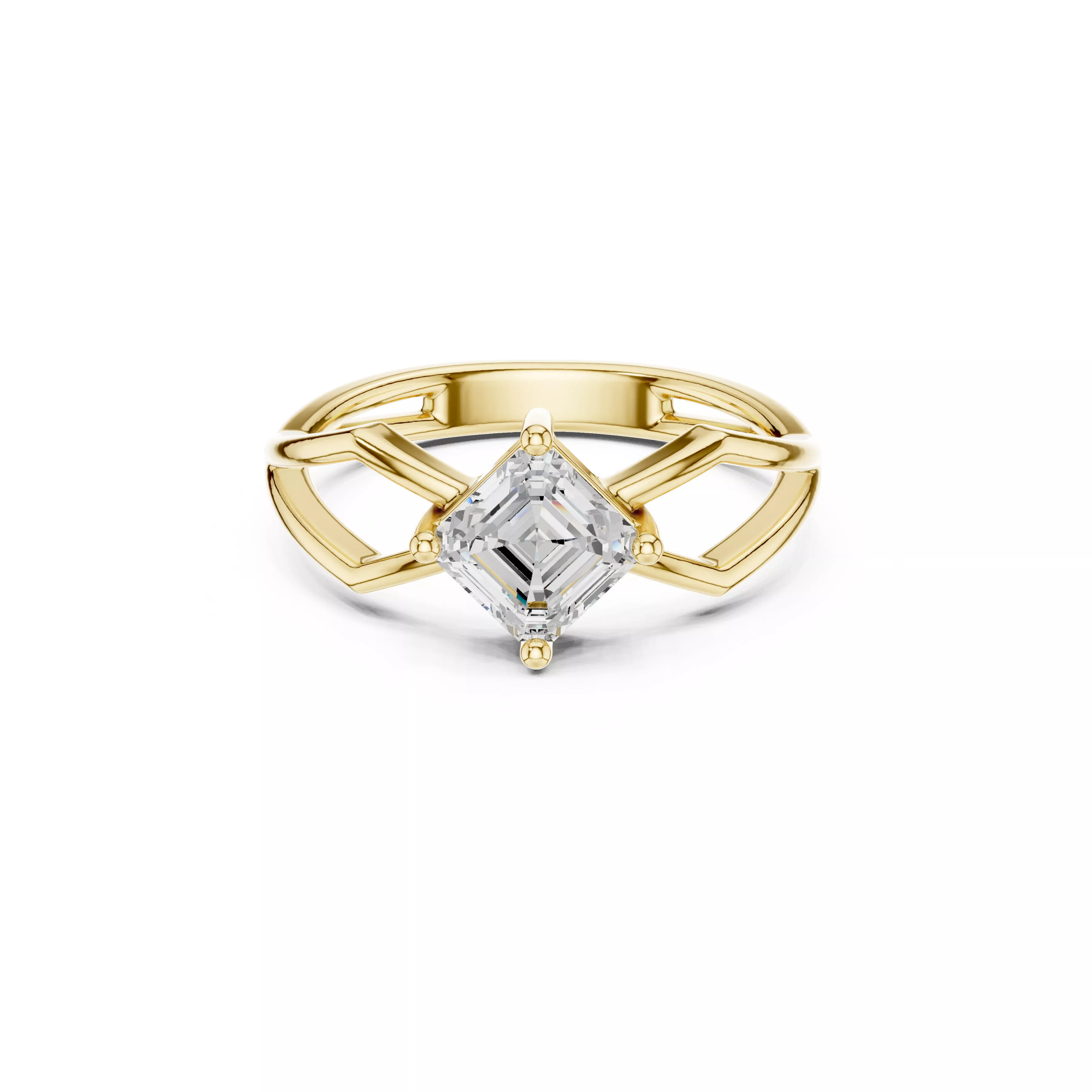 Asscher Cut Open Geometric Split Shank Ring 3D print model