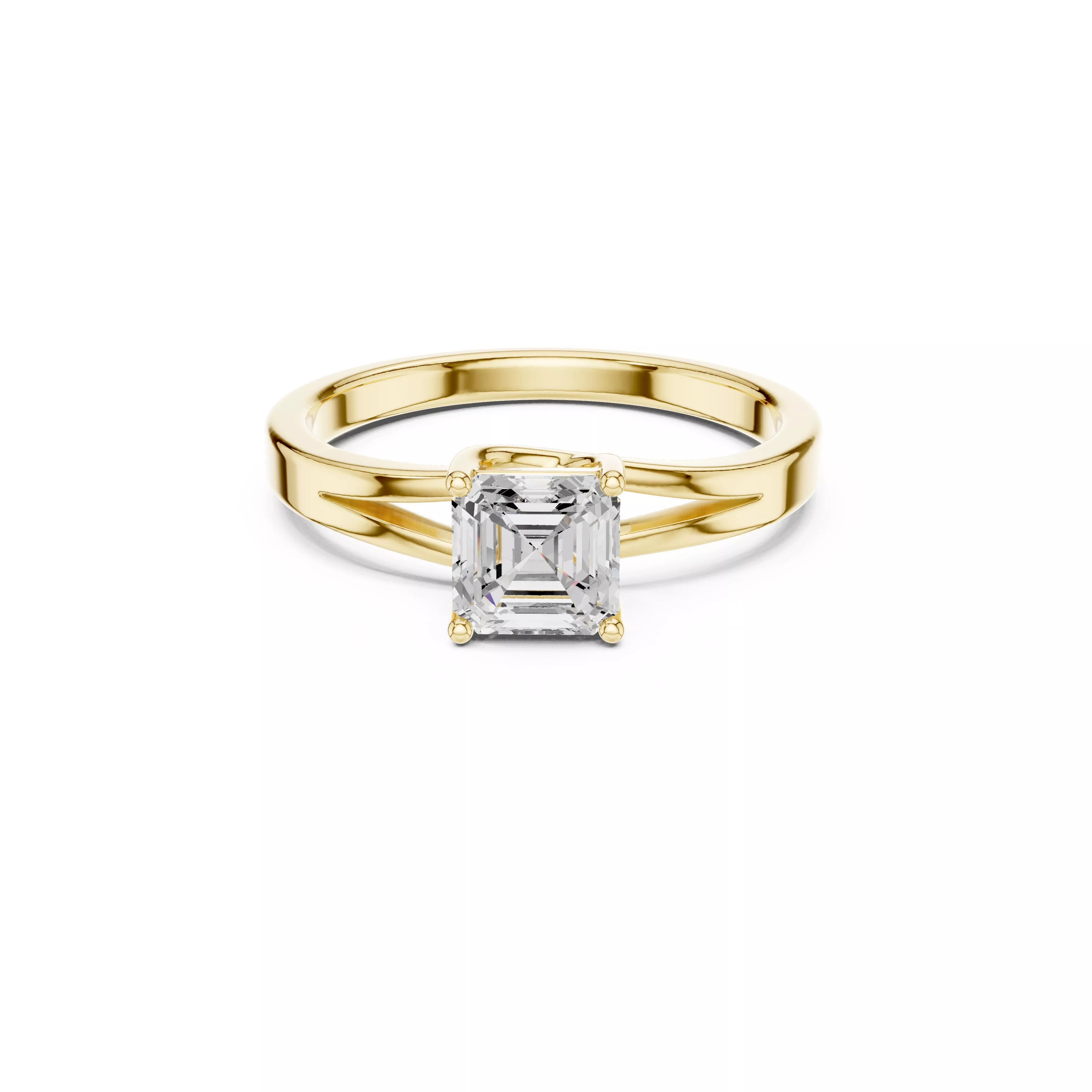 Asscher Cut Solitaire Split Shank Ring 3D print model