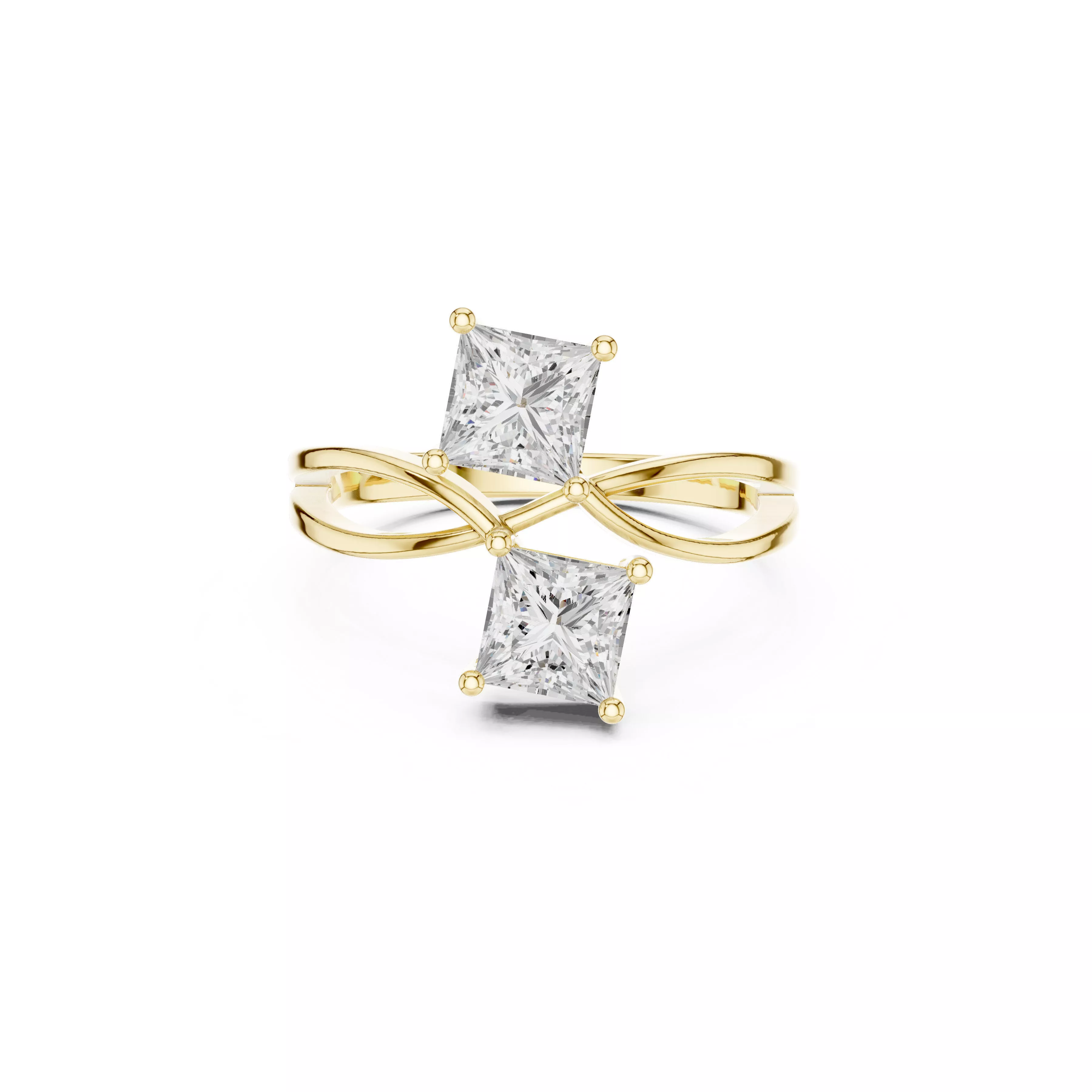 Double Princess Diamond Bypass Ring CAD 3D print model