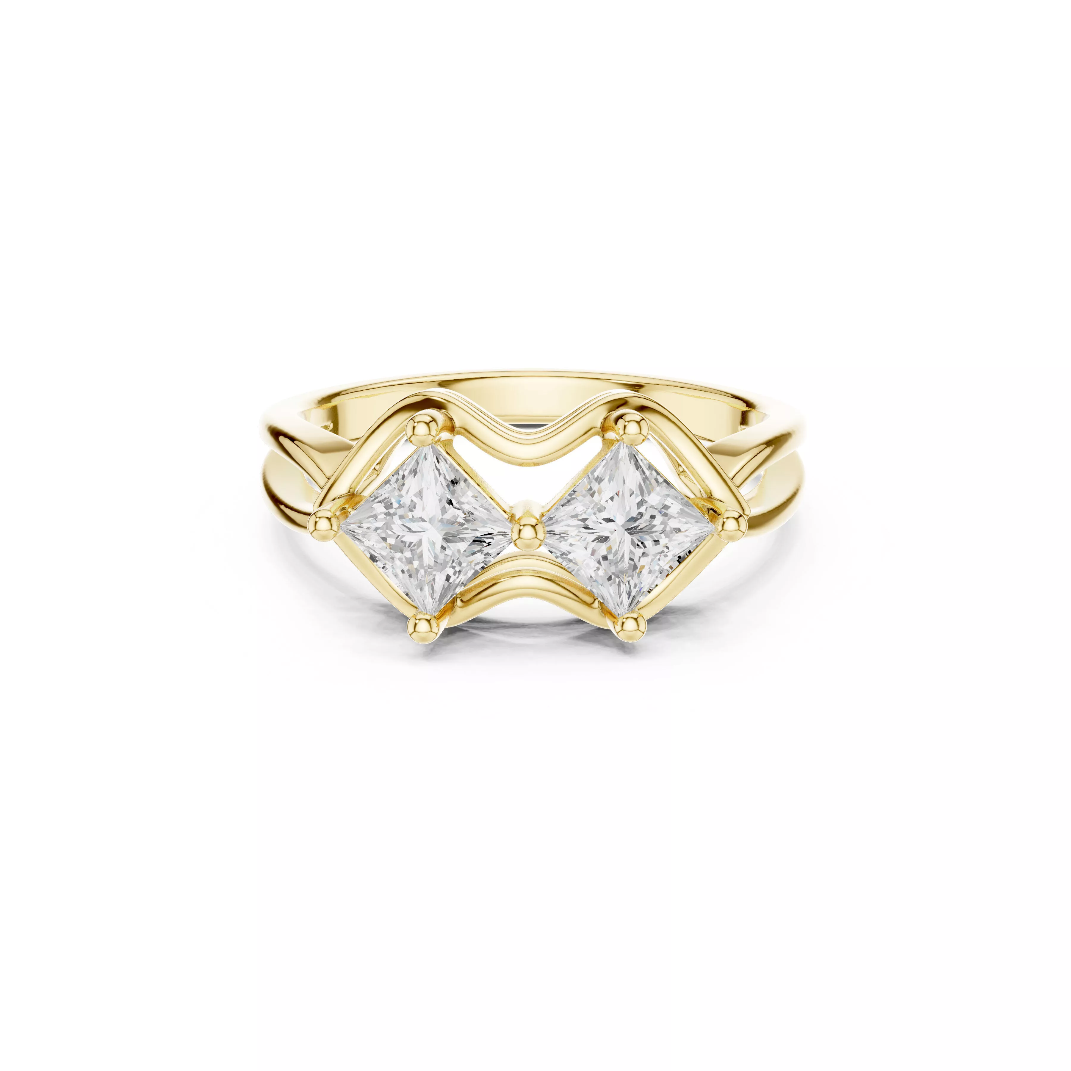 Twin Princess Diamond Toi et Moi Ring CAD 3D print model
