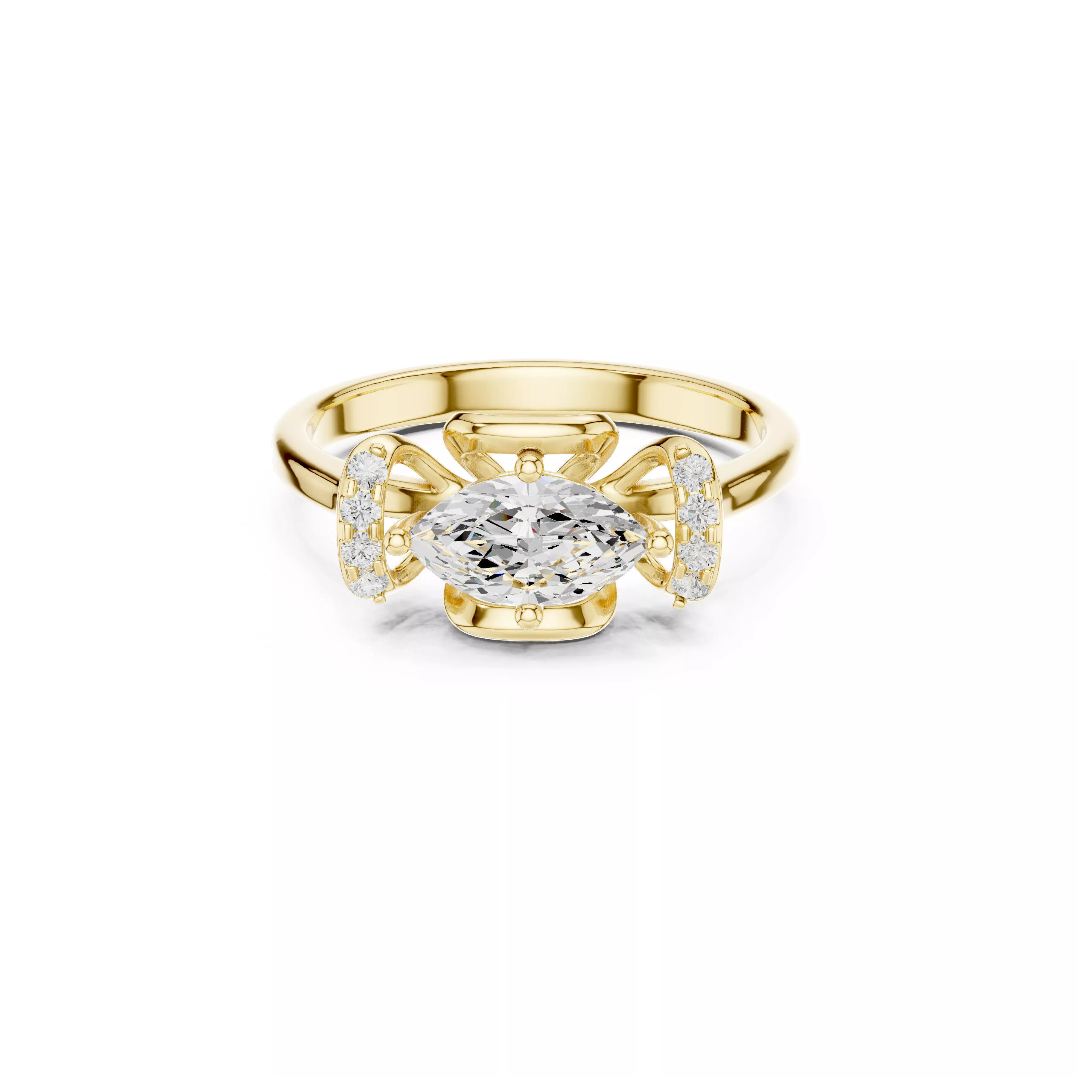 Marquise Diamond Vintage Side Accent Engagement Ring 3D print model