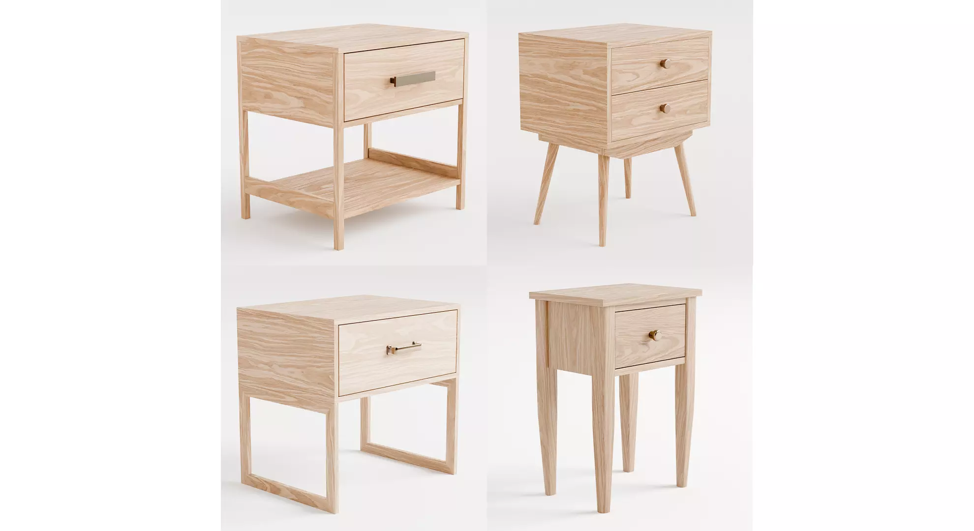 Modern Wooden Nightstand Collection Low-poly 3D model