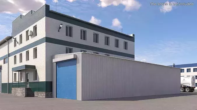 Small Industrial Garage Building 3D model 2