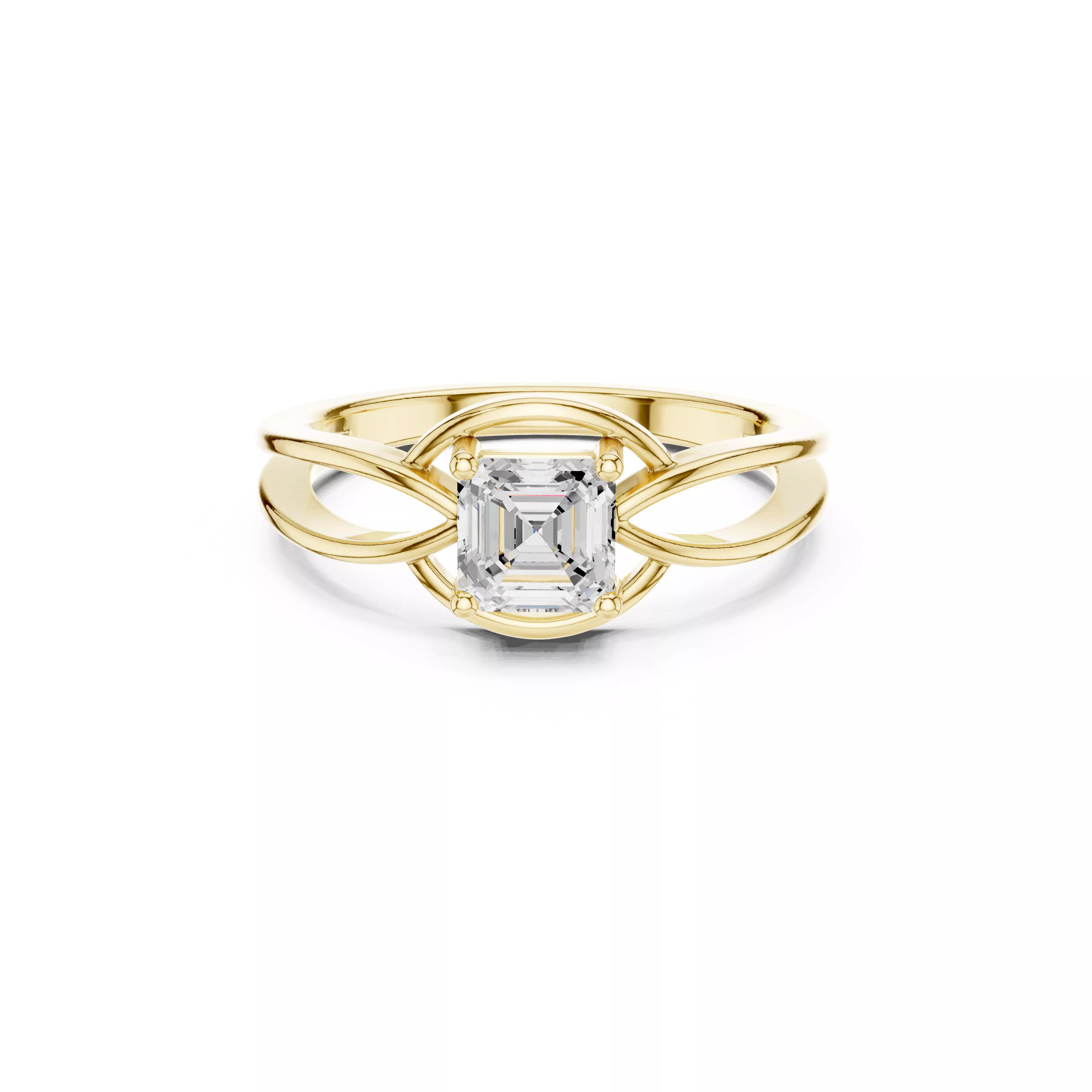 Premium Asscher Cut Infinity Twist Engagement Ring CAD 3D print model