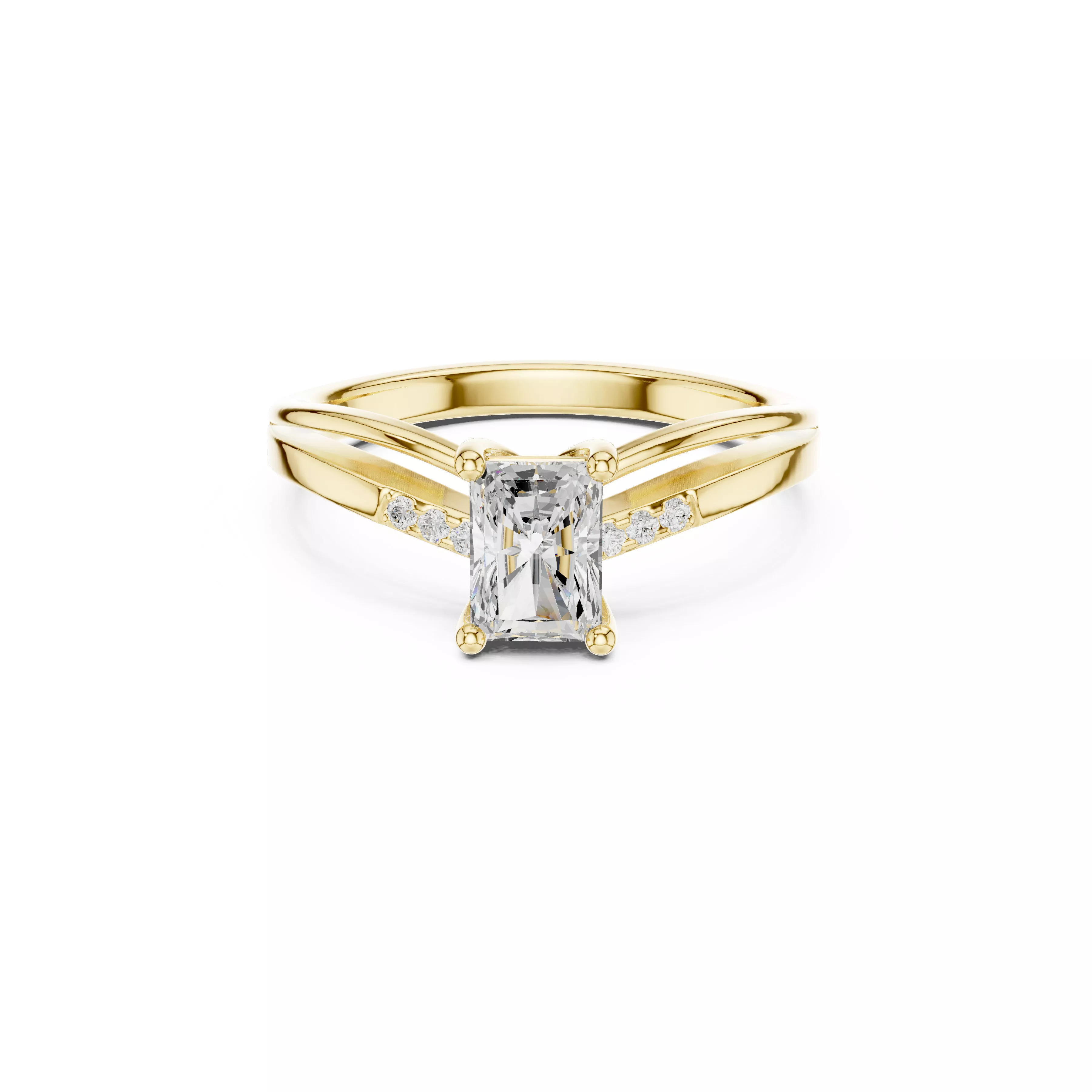 Radiant Cut Split Shank Diamond Engagement Ring CAD 3D print model