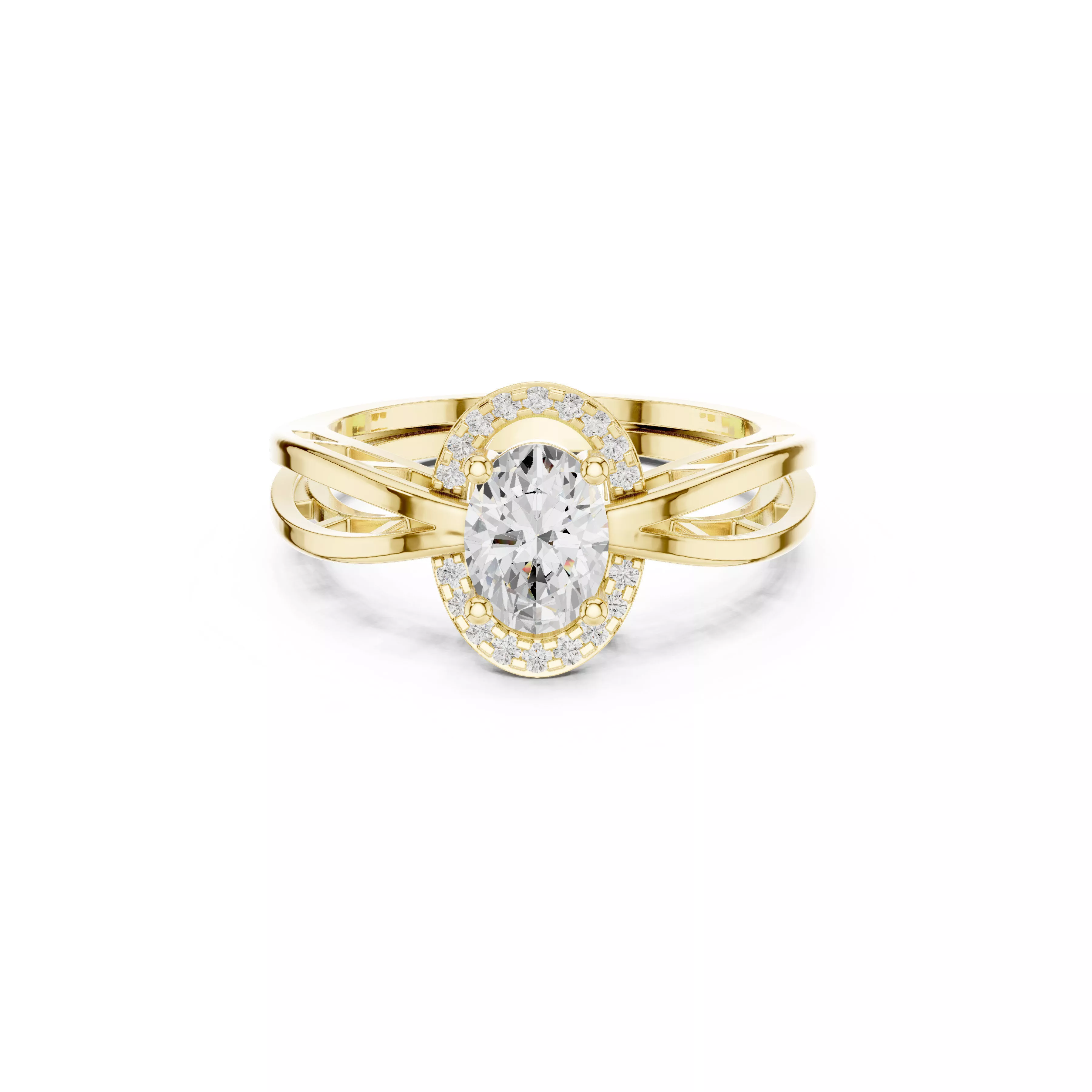 Luxurious Oval Halo Diamond Engagement Ring CAD 3D print model