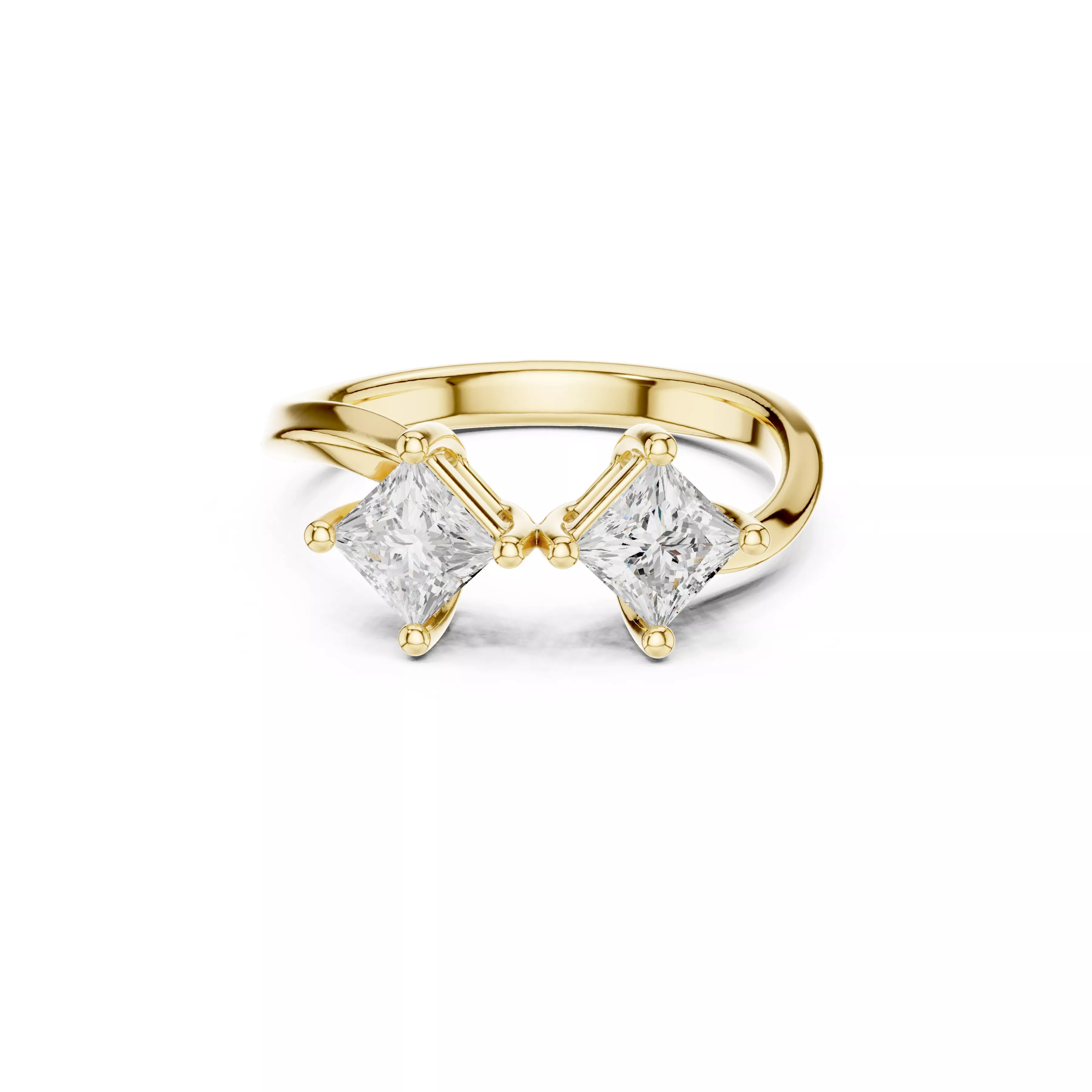 Premium Open Bypass Double Princess Diamond Ring CAD 3D print model