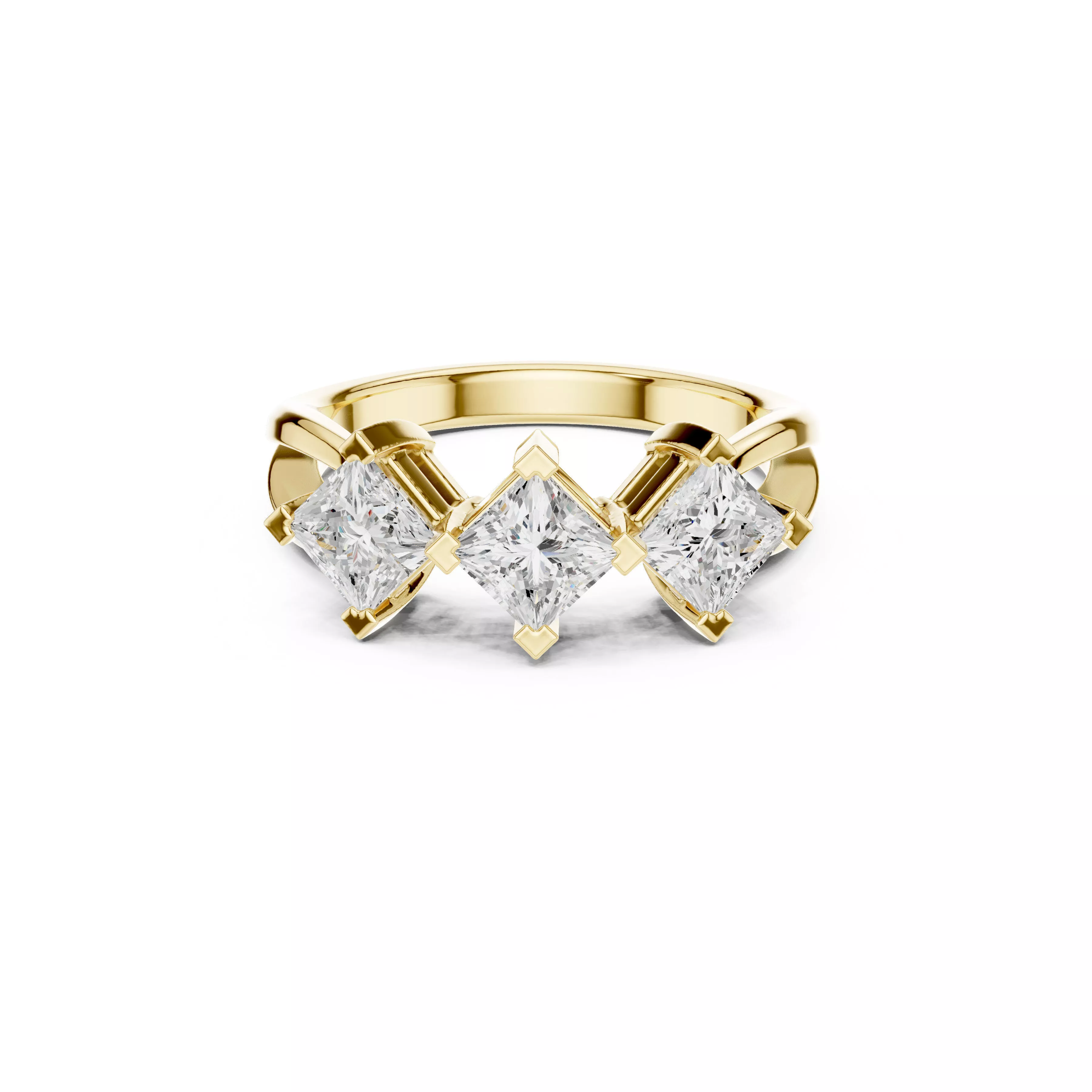 Three Stone Princess Cut Diamond Engagement Ring CAD 3D print model