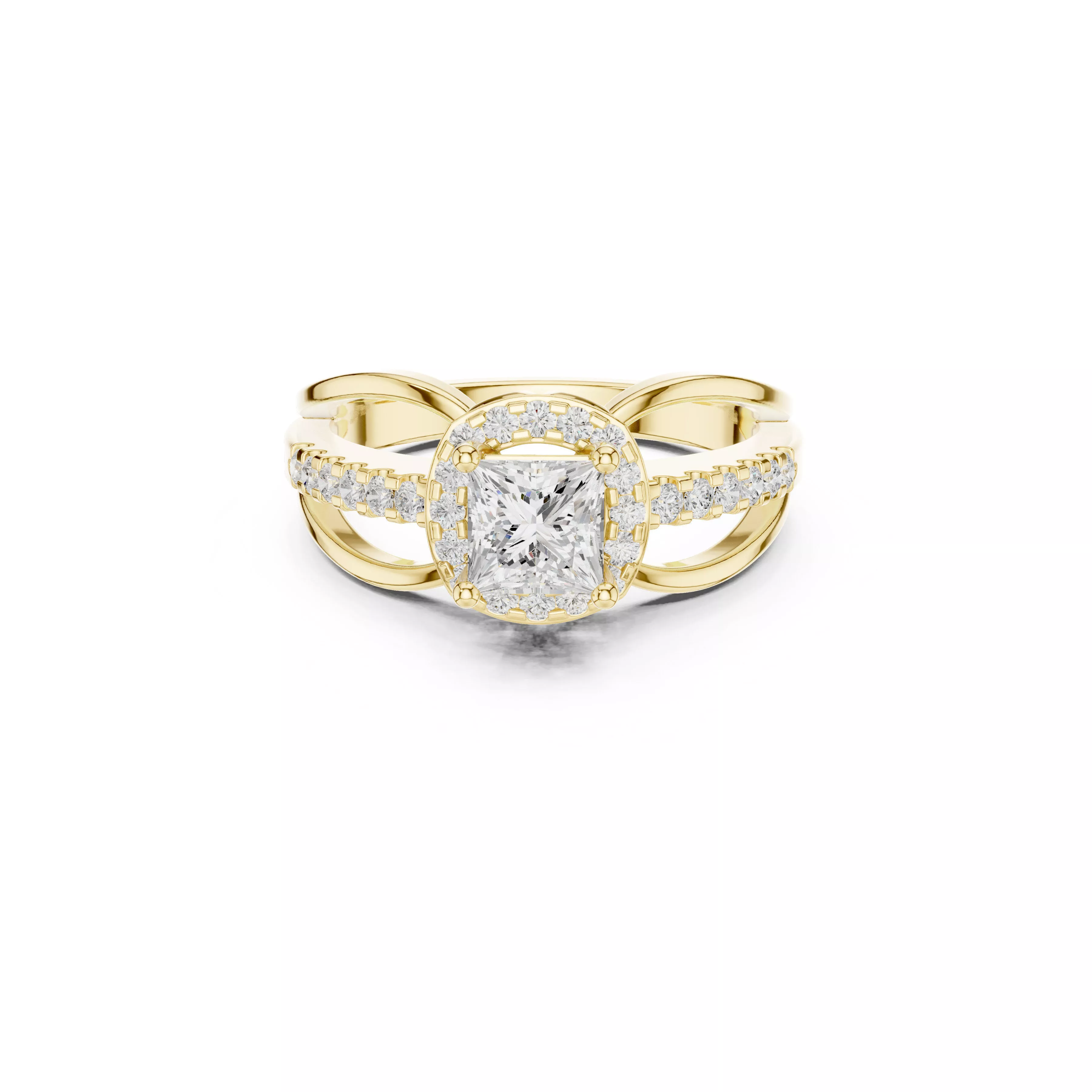 Princess Cut Halo Split Shank Diamond Engagement Ring CAD 3D print model
