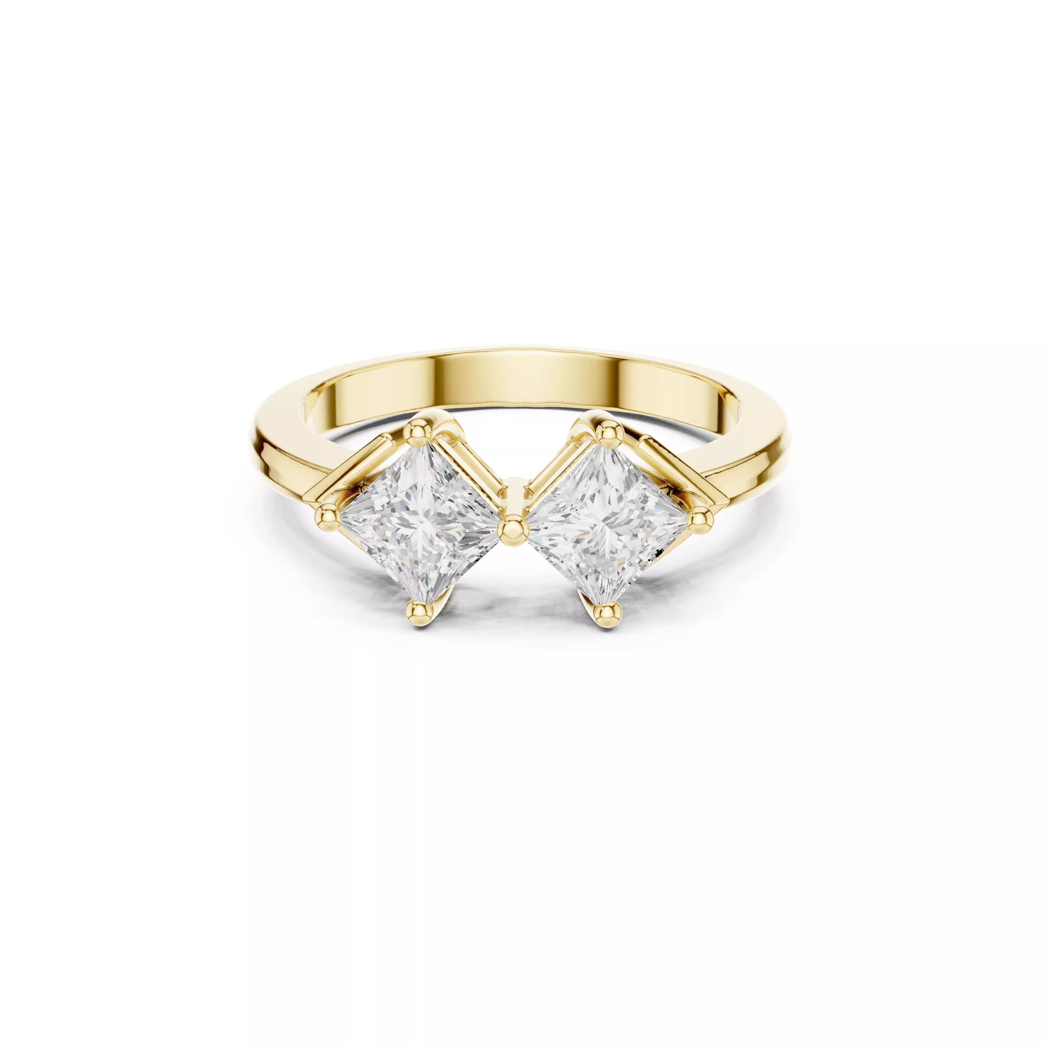 Twin Princess Cut Diamond Toi et Moi Engagement Ring CAD 3D print model