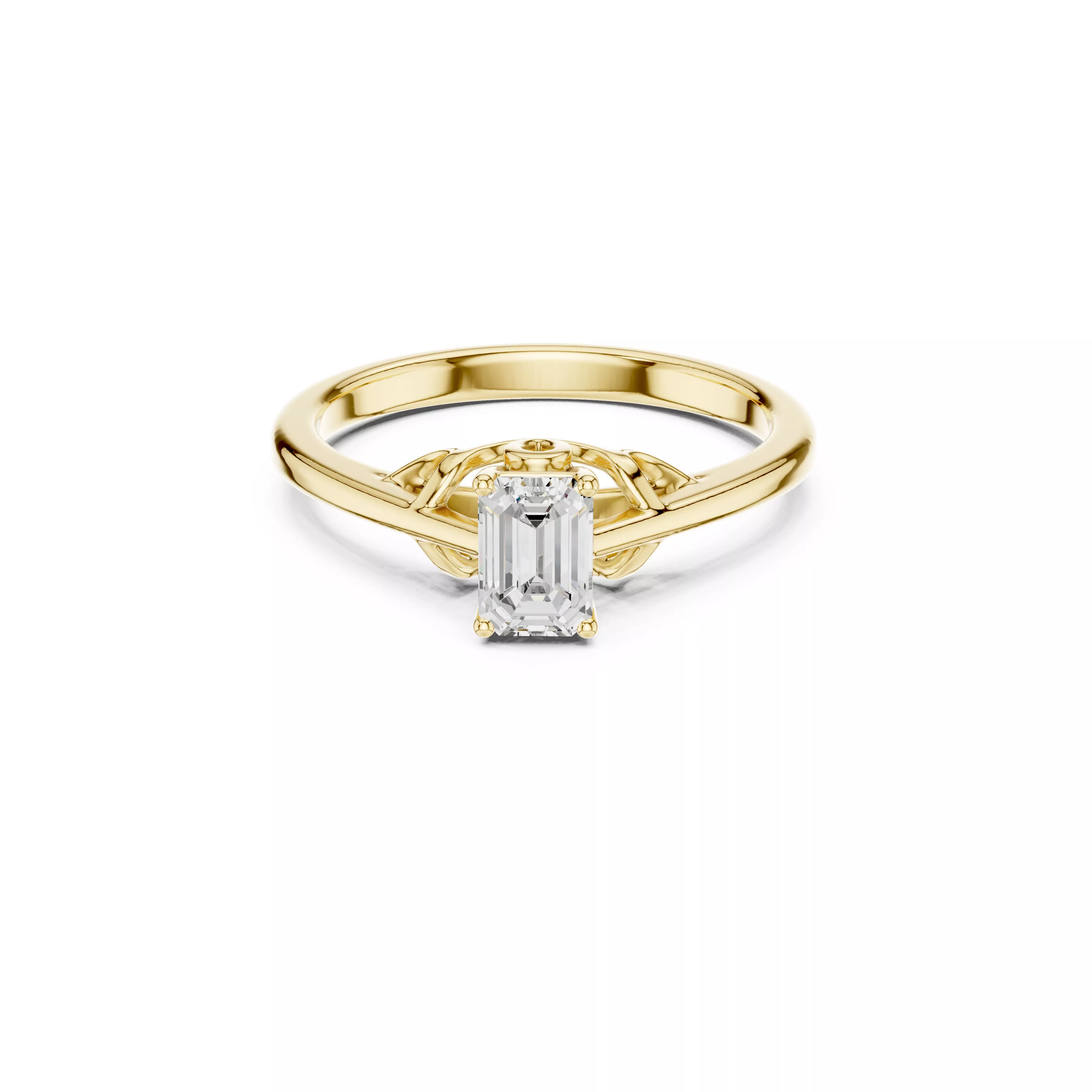 Celtic Knot Emerald Cut Solitaire Engagement Ring CAD 3D print model